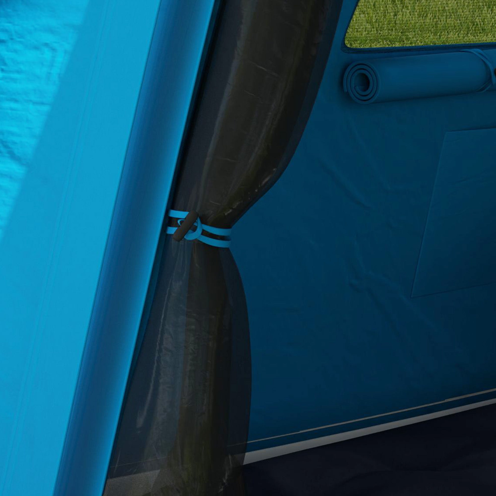Outsunny Inflatable Camping Tent w/ Hand Pump, Easy Setup 1/2 Person Blow Up Tent Waterproof 190T Taffeta w/ Mesh Windows, Doors and Carry Bag, Light Blue - North Peak Garden Furniture