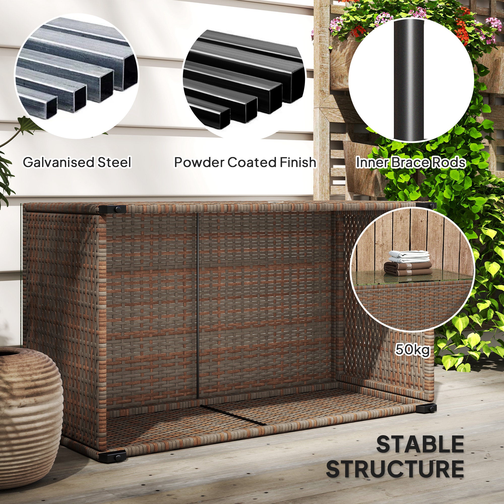 Outsunny 90 x 50cm Glass-Top Rattan Side Table - Brown - North Peak Garden Furniture