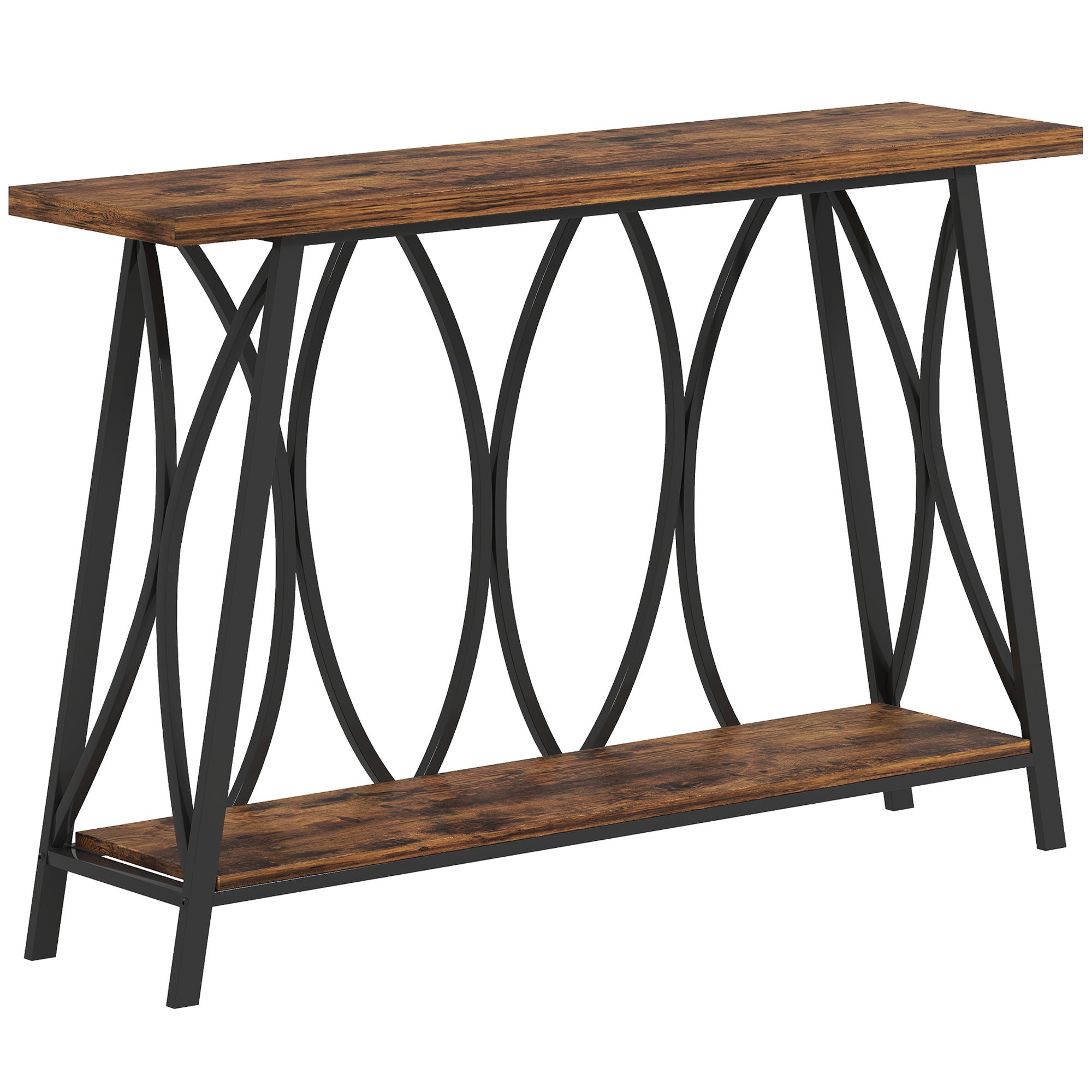 HOMCOM Narrow Console Table, Industrial 2-Tier Sofa Table with Metal Frame for Entryway, Living Room, 120x30x80cm, Rustic Brown