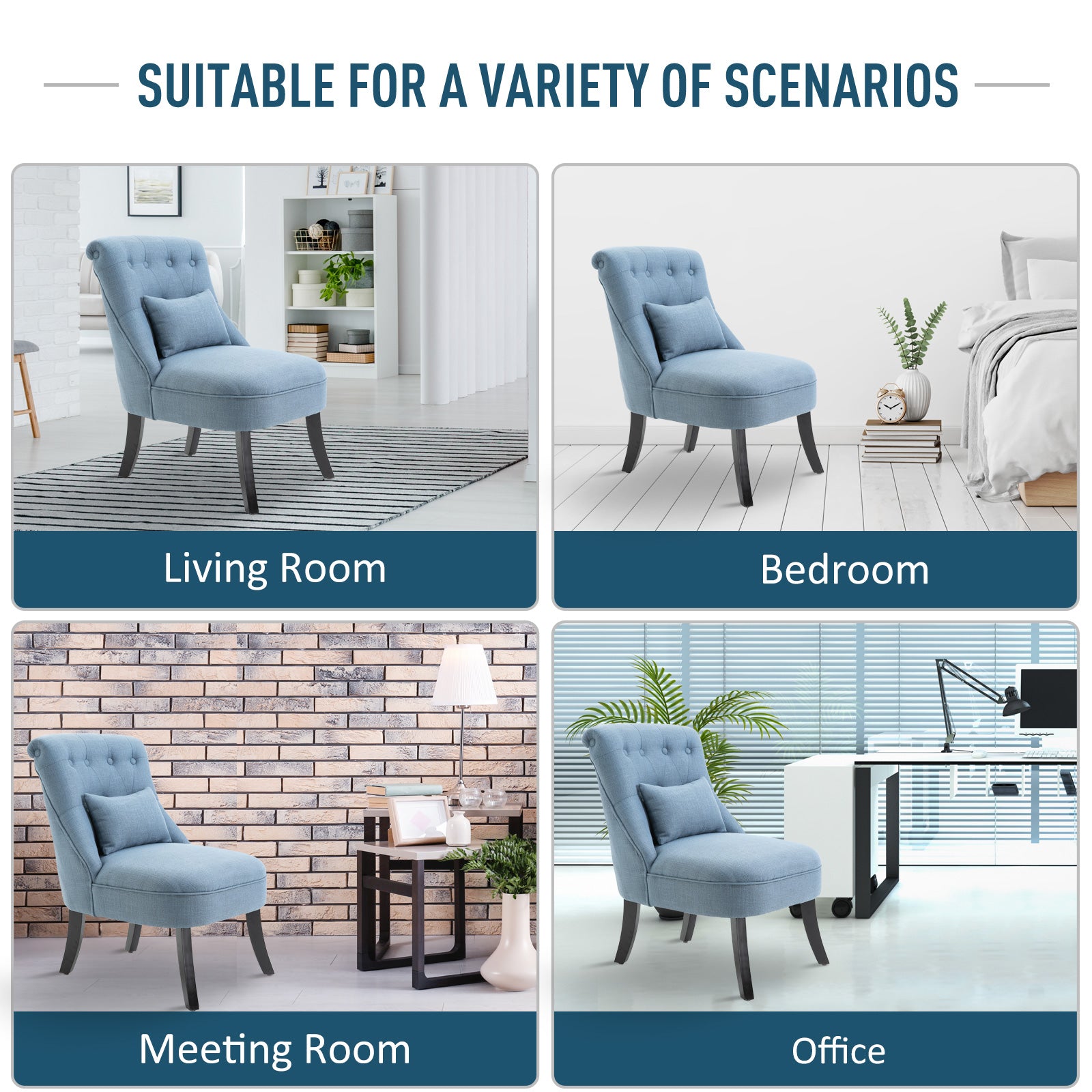 HOMCOM Fabric Single Sofa, Tub Chair, Upholstered Bedroom Chair with Pillow, Solid Wood Leg for Home, Living Room, Dining Room, Set of 2, Blue - North Peak Garden Furniture