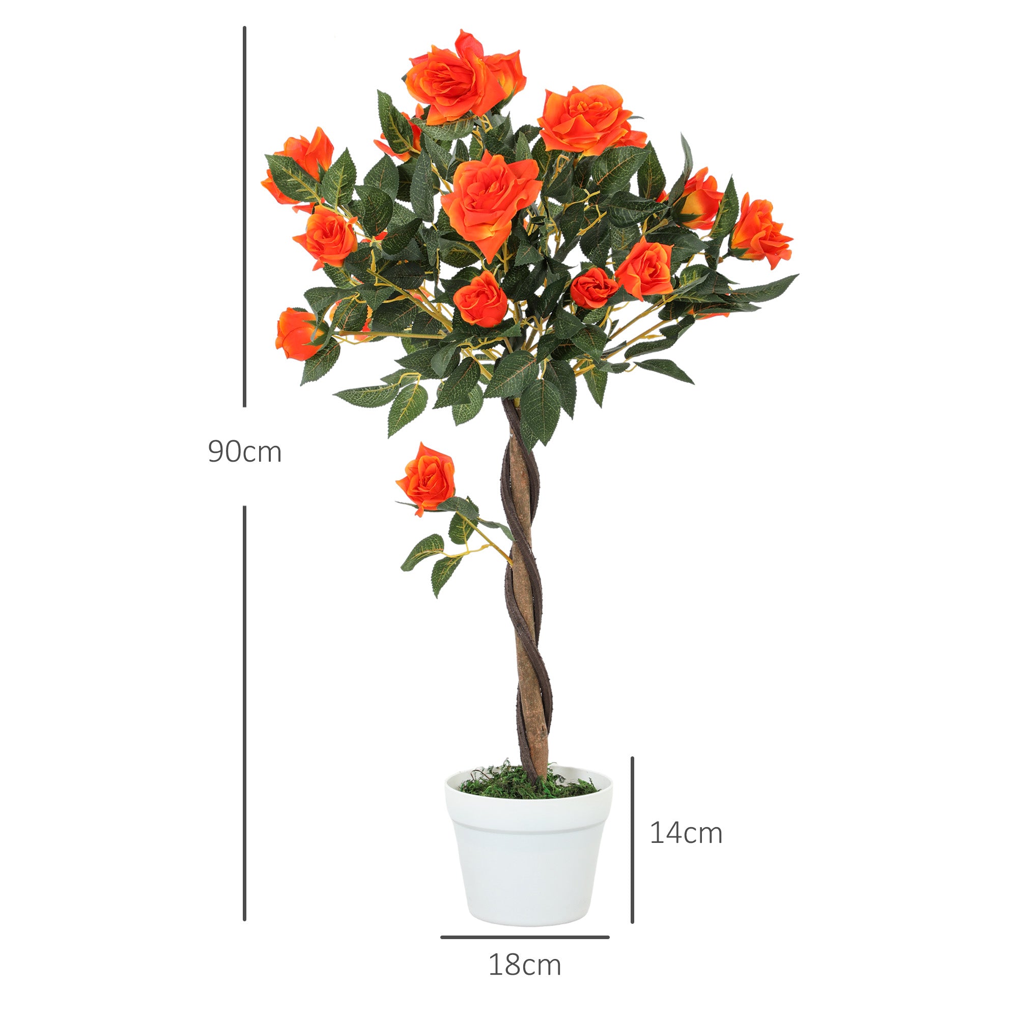 Outsunny Set of 2 Artificial Plants White Rose Floral in Pot, Fake Plants for Home Indoor Outdoor Decor, 90cm, Orange - North Peak Garden Furniture