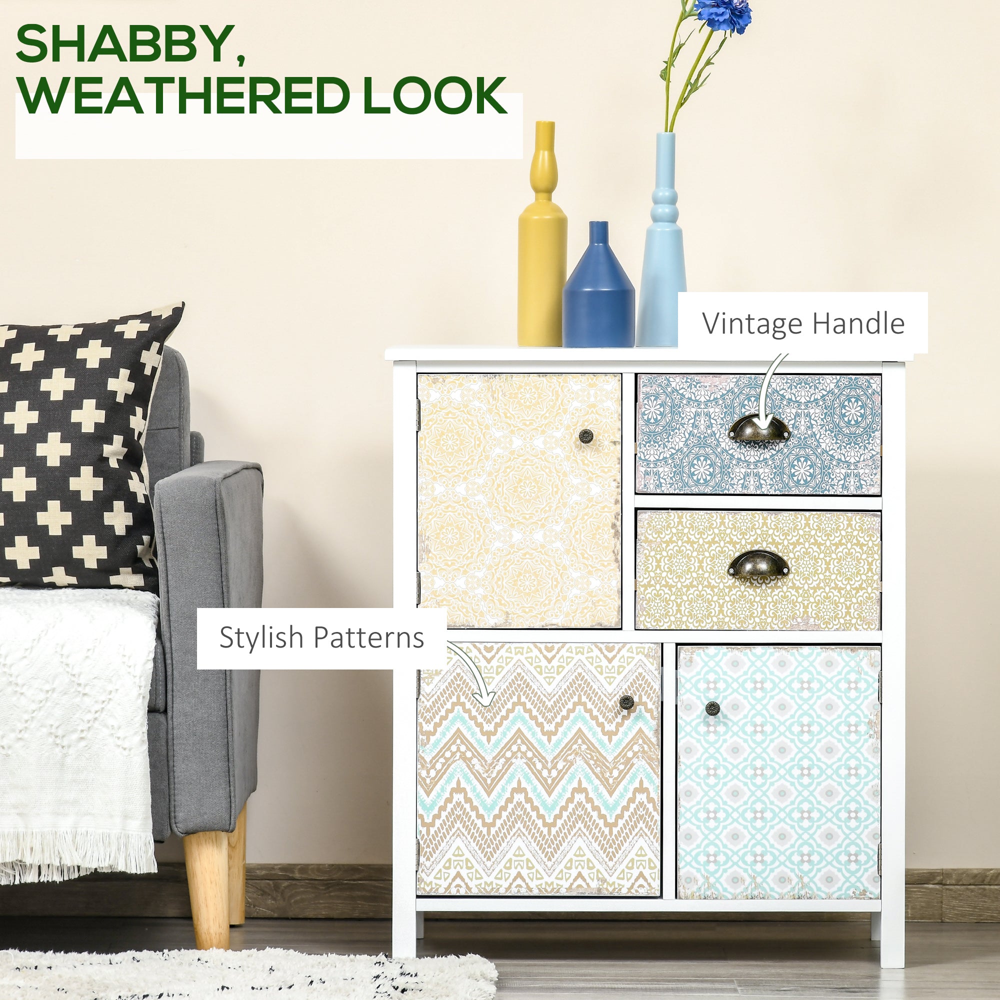 HOMCOM Drawer Table Sideboard Multi-purpose Storage Chest Shabby Chic Entryway Living Room Bedroom Furniture Organizer Unit - North Peak Garden Furniture