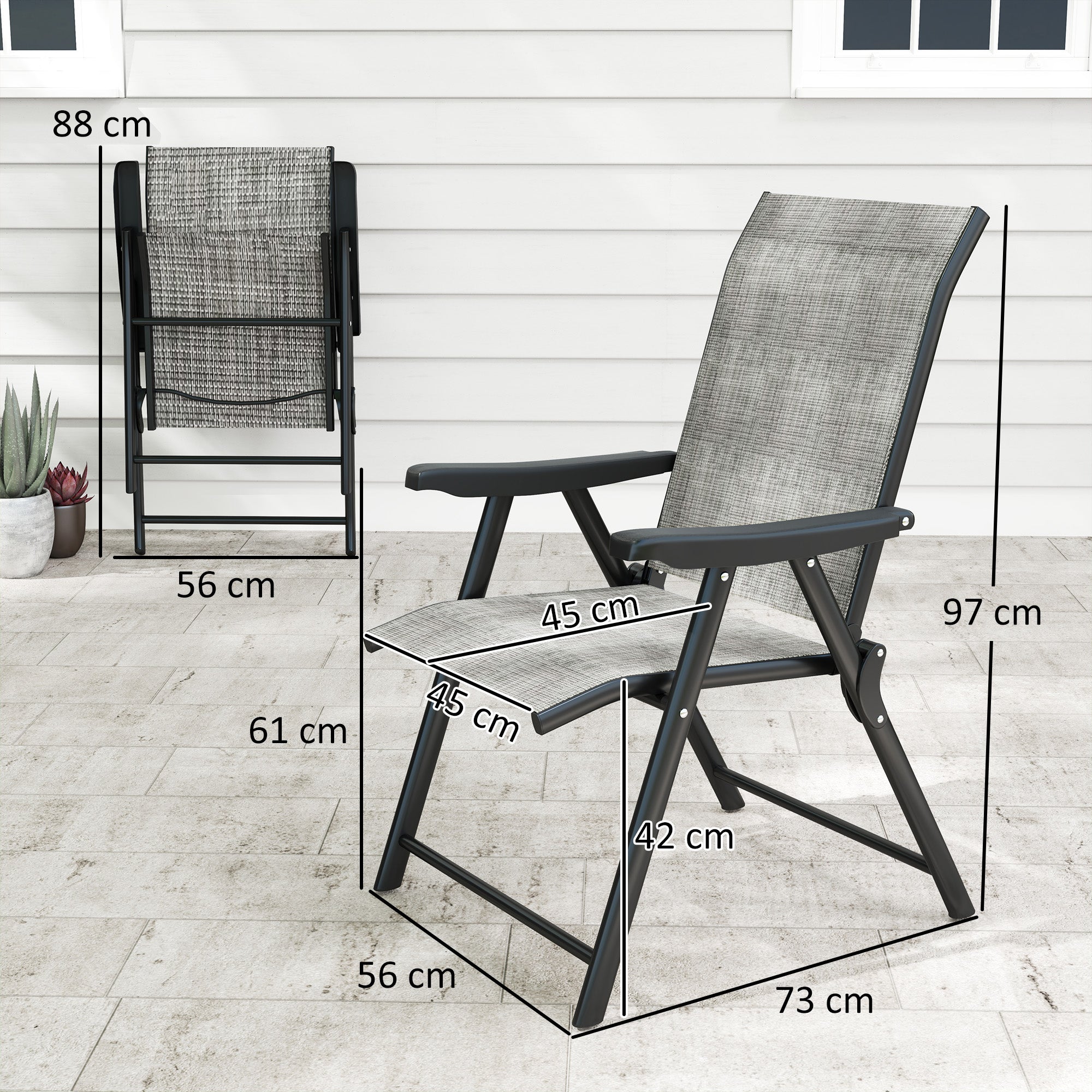 Outsunny Set of Four Folding Outdoor Chairs - Black/Grey