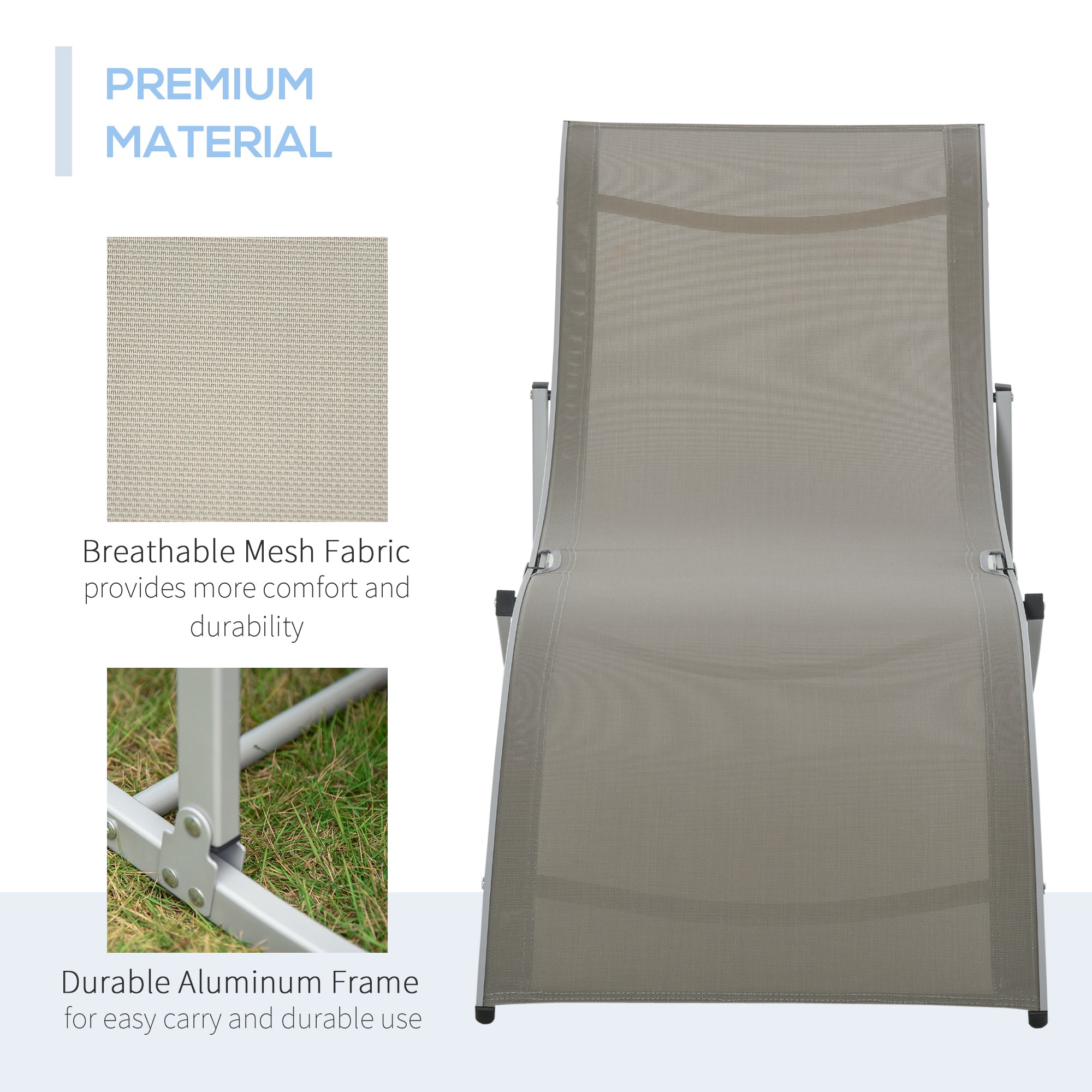 Outsunny Set of 2 S-shaped Foldable Lounge Chair Sun Lounger Reclining Outdoor Chair for Patio Beach Garden, Light Grey - North Peak Garden Furniture