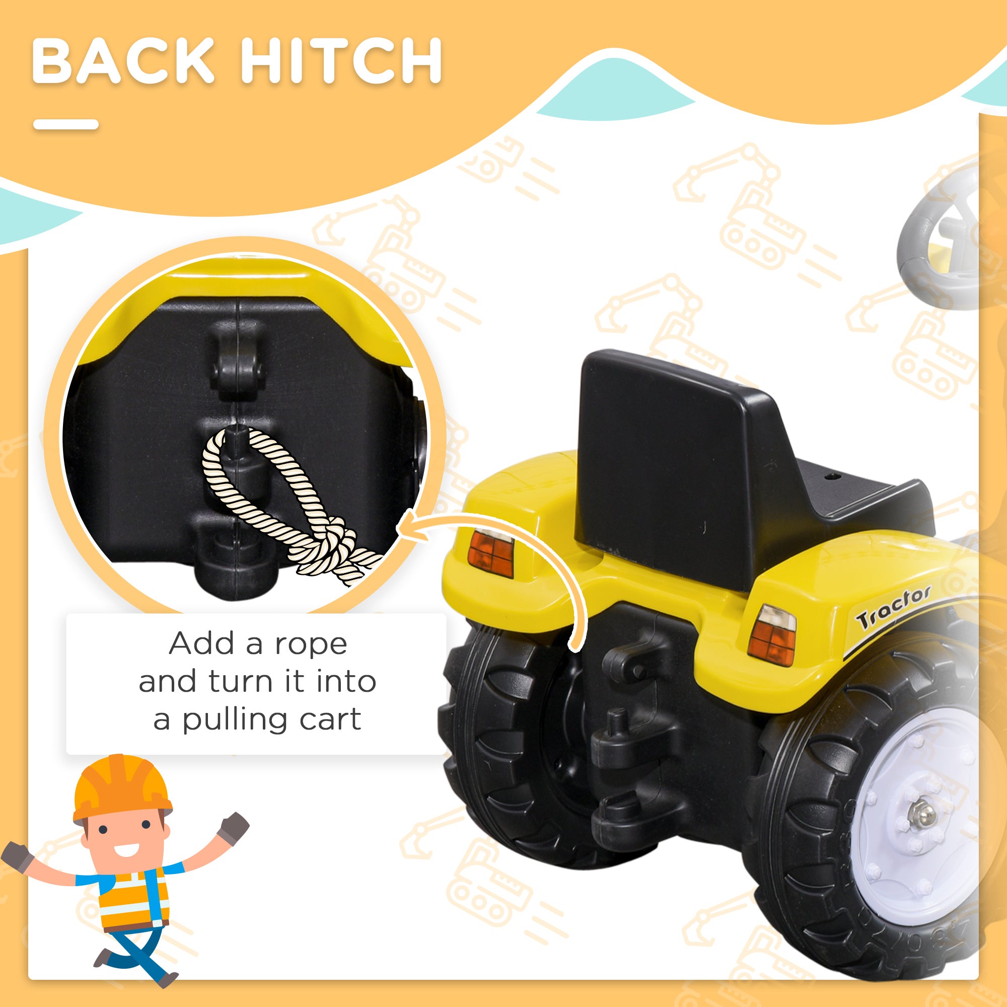 HOMCOM Pedal Go Kart Ride On Excavator W/ Front Loader Digger Four Wheels Child Toy, for 3 Years Old - North Peak Garden Furniture