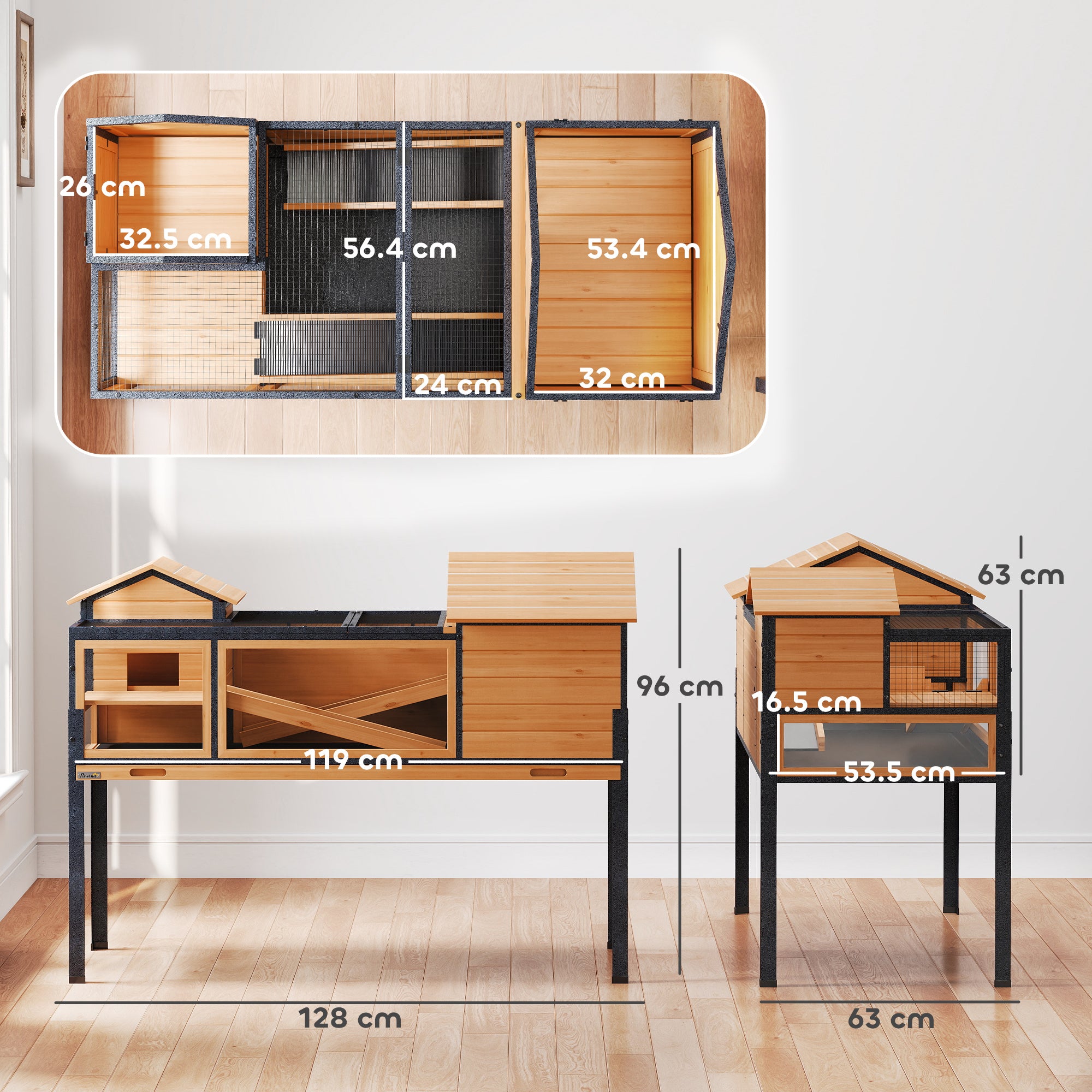 PawHut Wooden Tortoise House with Stand Legs, Clear Observation Windows, Ramps, Openable Top, Built-in Tray, Yellow