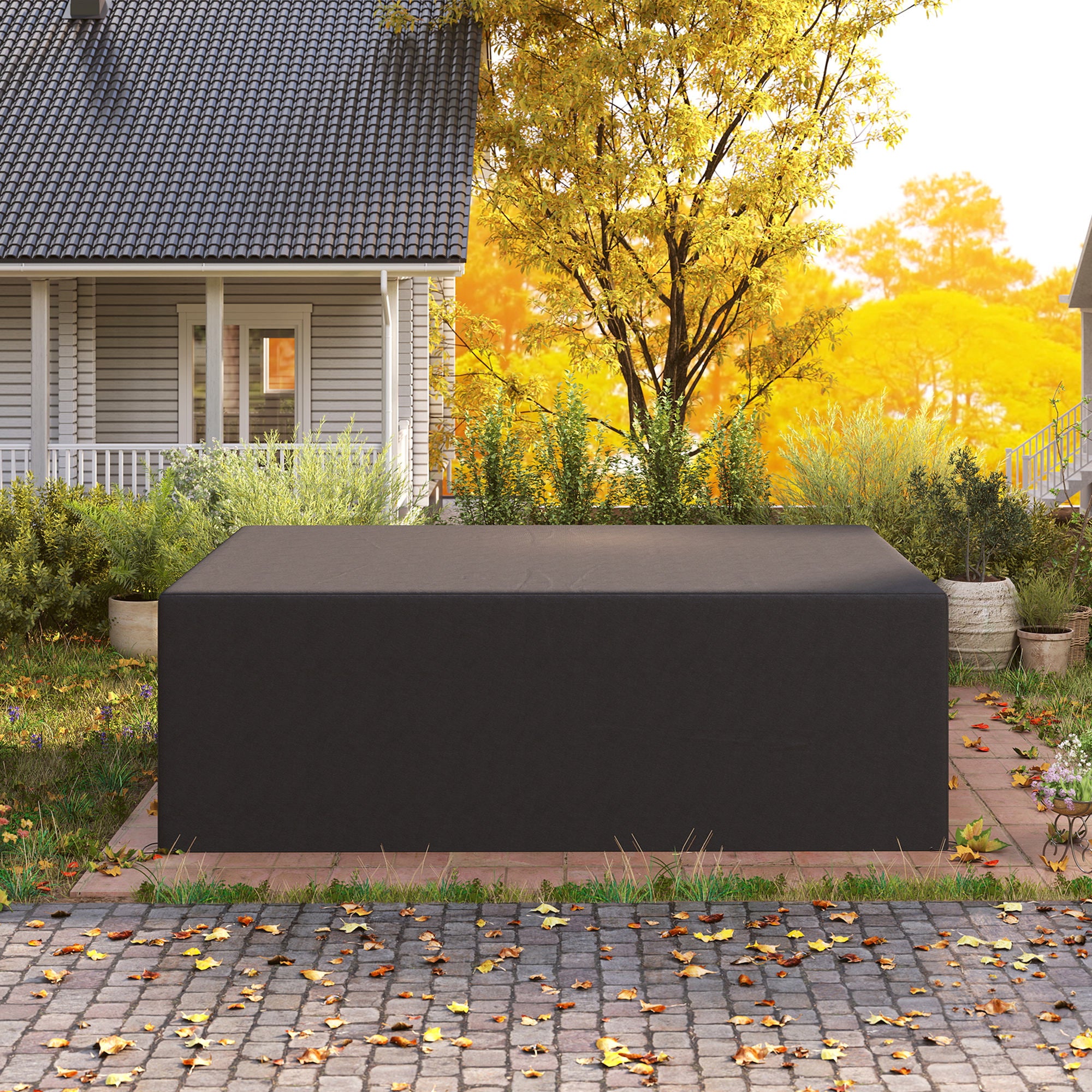Outsunny 600D Oxford Outdoor Garden Furniture Sofa Set Cover, Waterproof Anti-UV Rattan Sun Lounger Protection Protector Cover, 275L x 205W x 90Hcm, Black - North Peak Garden Furniture
