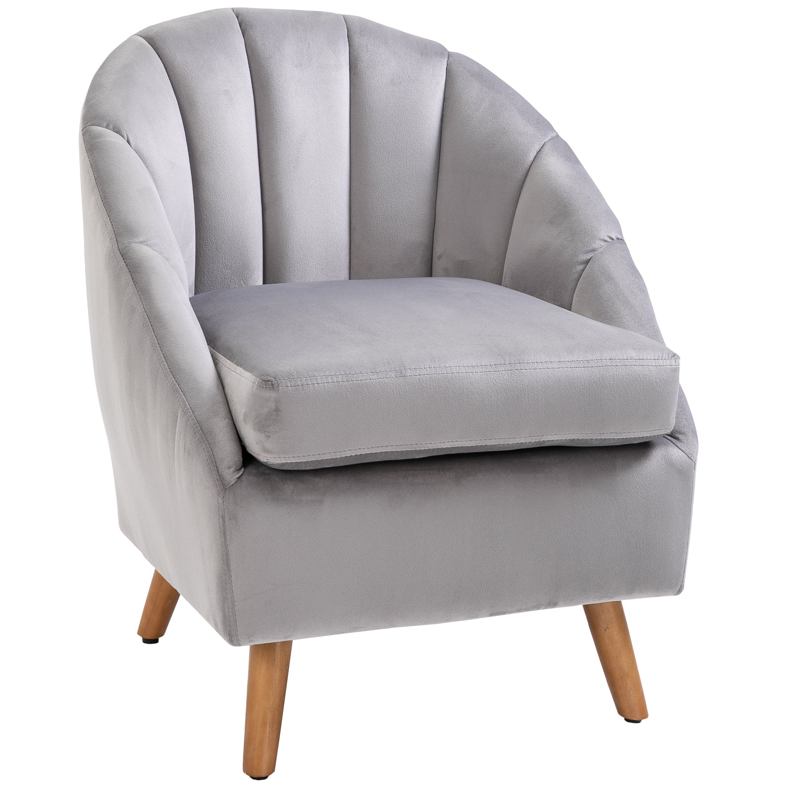HOMCOM Accent Chair Velvet Fabric Single Sofa Armchair Home Living Room Solid Wood Leg Upholstered Side Armchair Grey - North Peak Garden Furniture