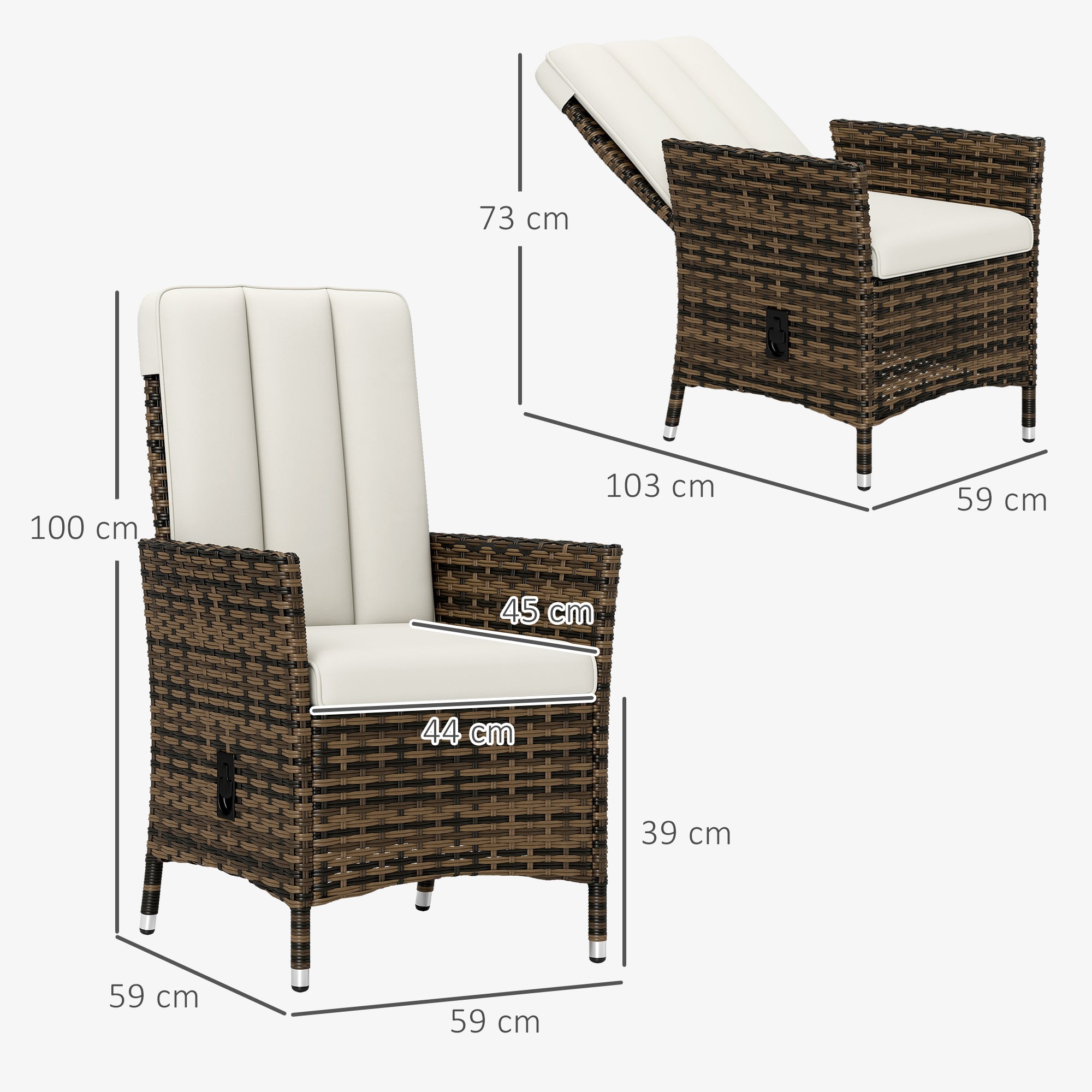 Outsunny 105°-150° Reclining Rattan Chair - Cream - North Peak Garden Furniture
