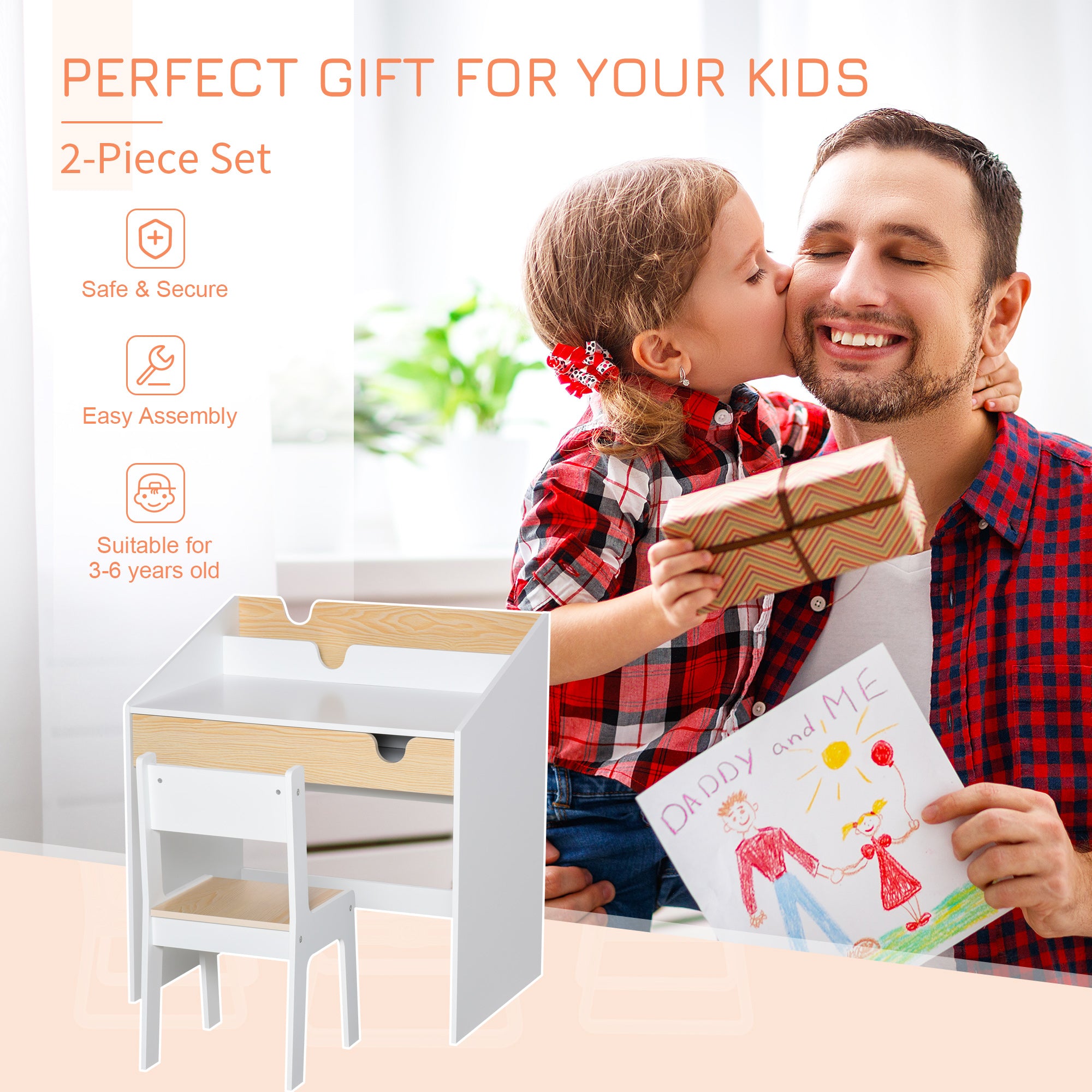 HOMCOM Kids Desk and Chair Set 2 Pieces Children Study Table with Storage Pull-Out Drawer Bookshelf for 3-6 Years Writing, Reading, Drawing - North Peak Garden Furniture