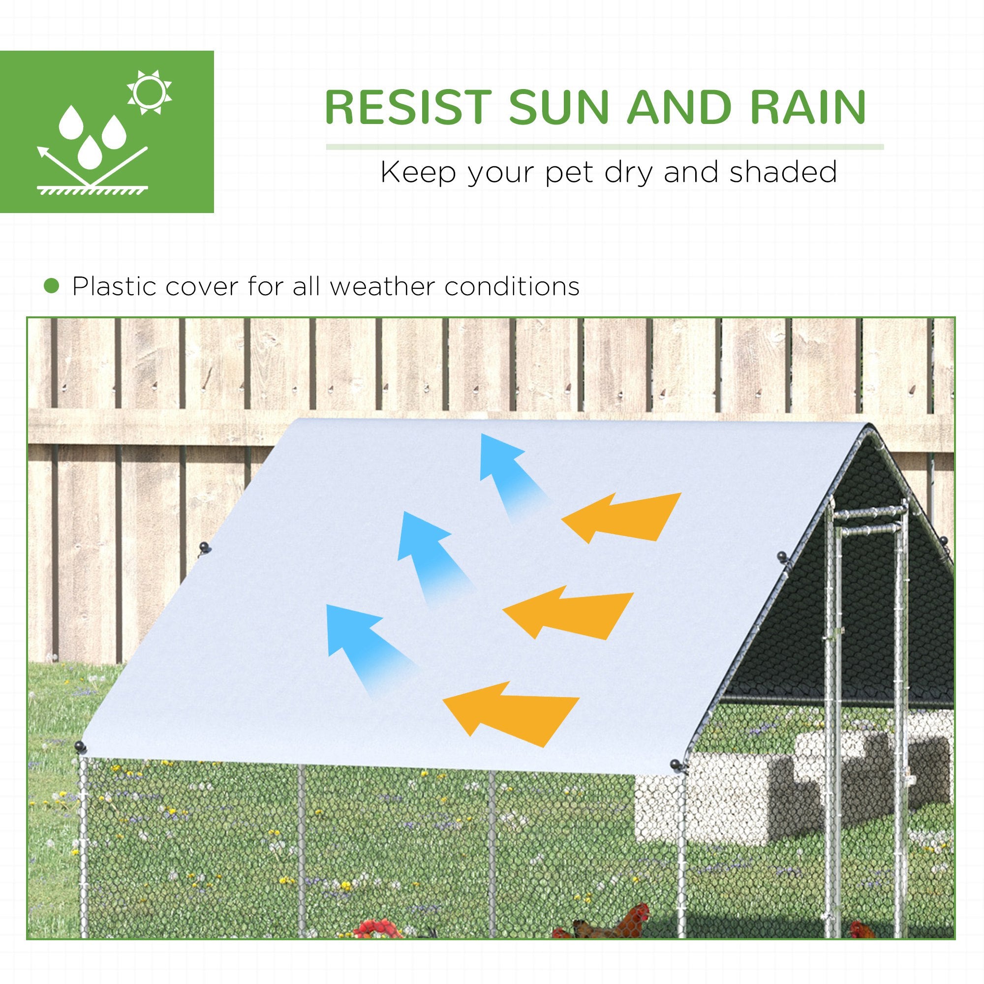 PawHut Chicken Run Galvanised Walk-in Chicken Coop Hen Poultry House Cage Rabbit Hutch Pet Playpen Garden w/ Water-Resist Cover, 3 x 2 x 2m - North Peak Garden Furniture