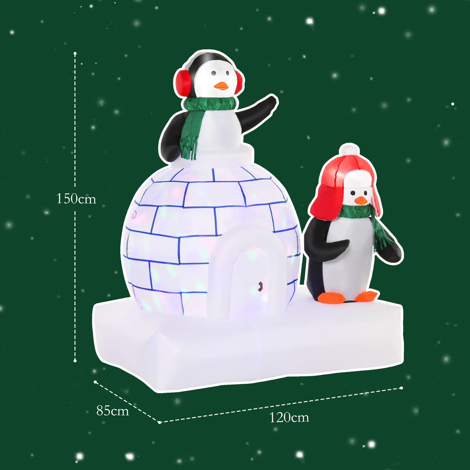 HOMCOM 5ft Christmas Inflatable Two Penguins Wearing a Scarf with Ice House Blow Up Decor Home Indoors with Built-in LED Lights Outdoor Toys in Lawn Garden - North Peak Garden Furniture