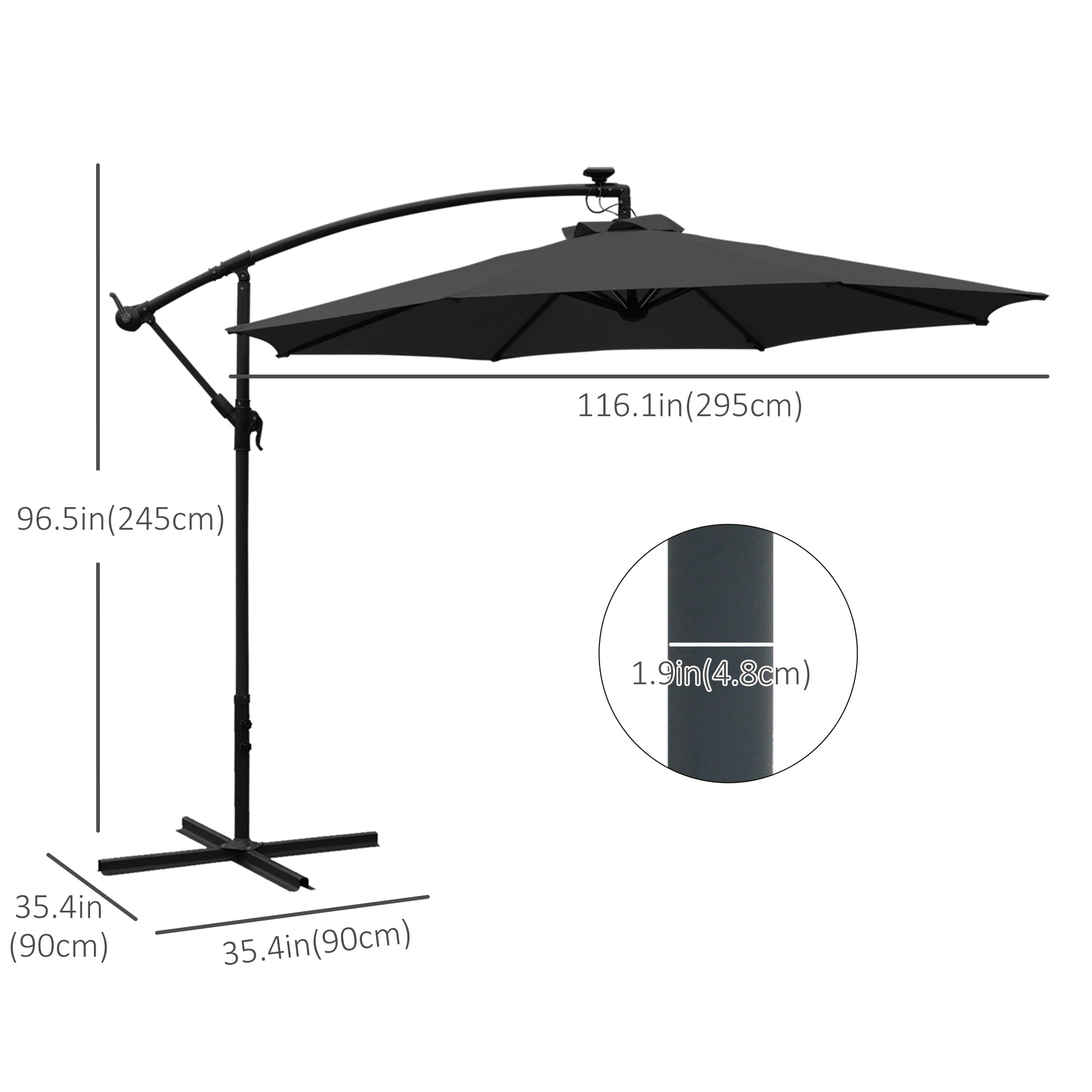 Outsunny 3m LED Patio Banana Umbrella Cantilever Parasol w/ Crank Cross Base Hanging Offset Umbrella Frame Steel Aluminium Garden Table Outdoor Black - North Peak Garden Furniture