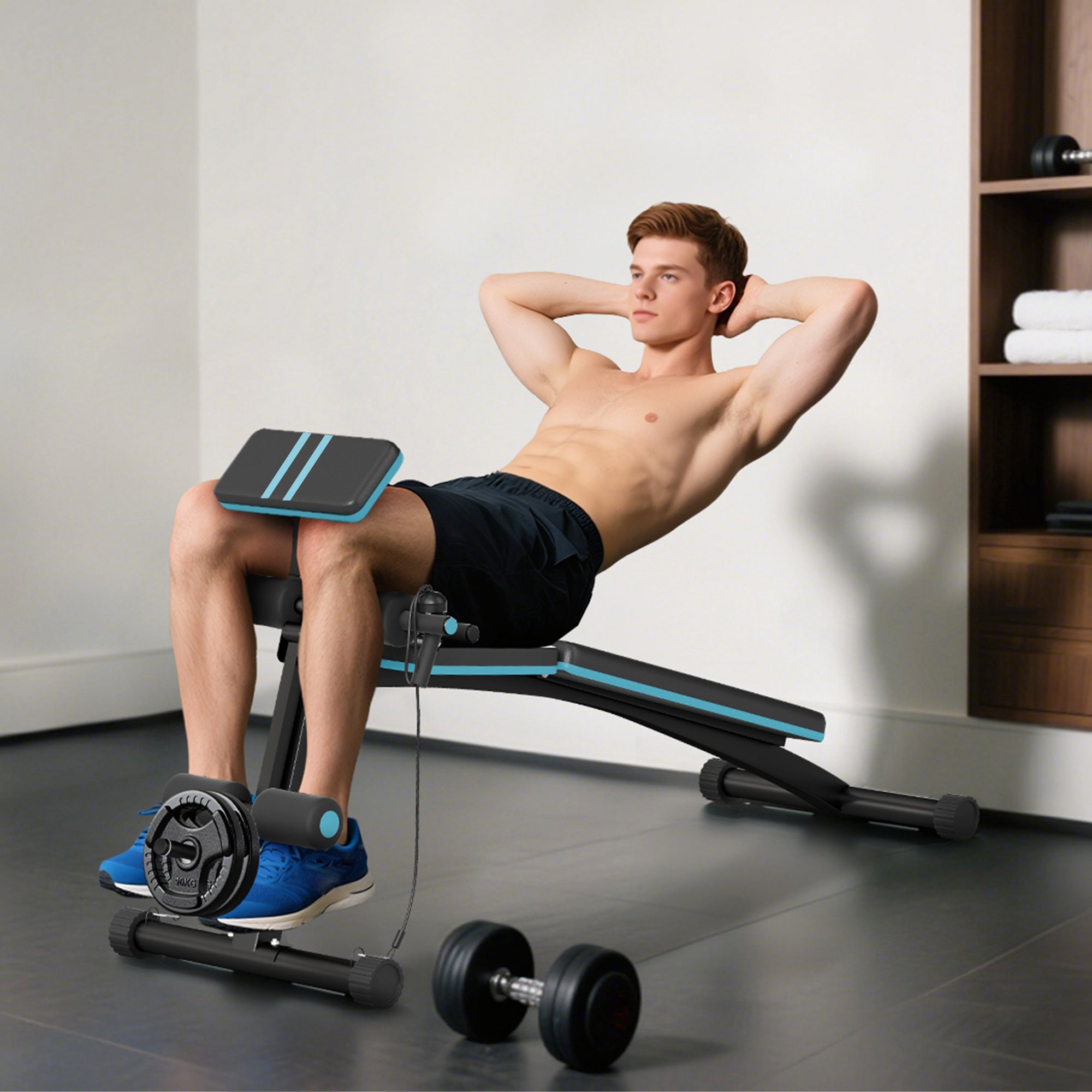 HOMCOM Foldable Weight Bench, Adjustable Strength Training Sit Up Ab Bench, Incline/Decline, Blue