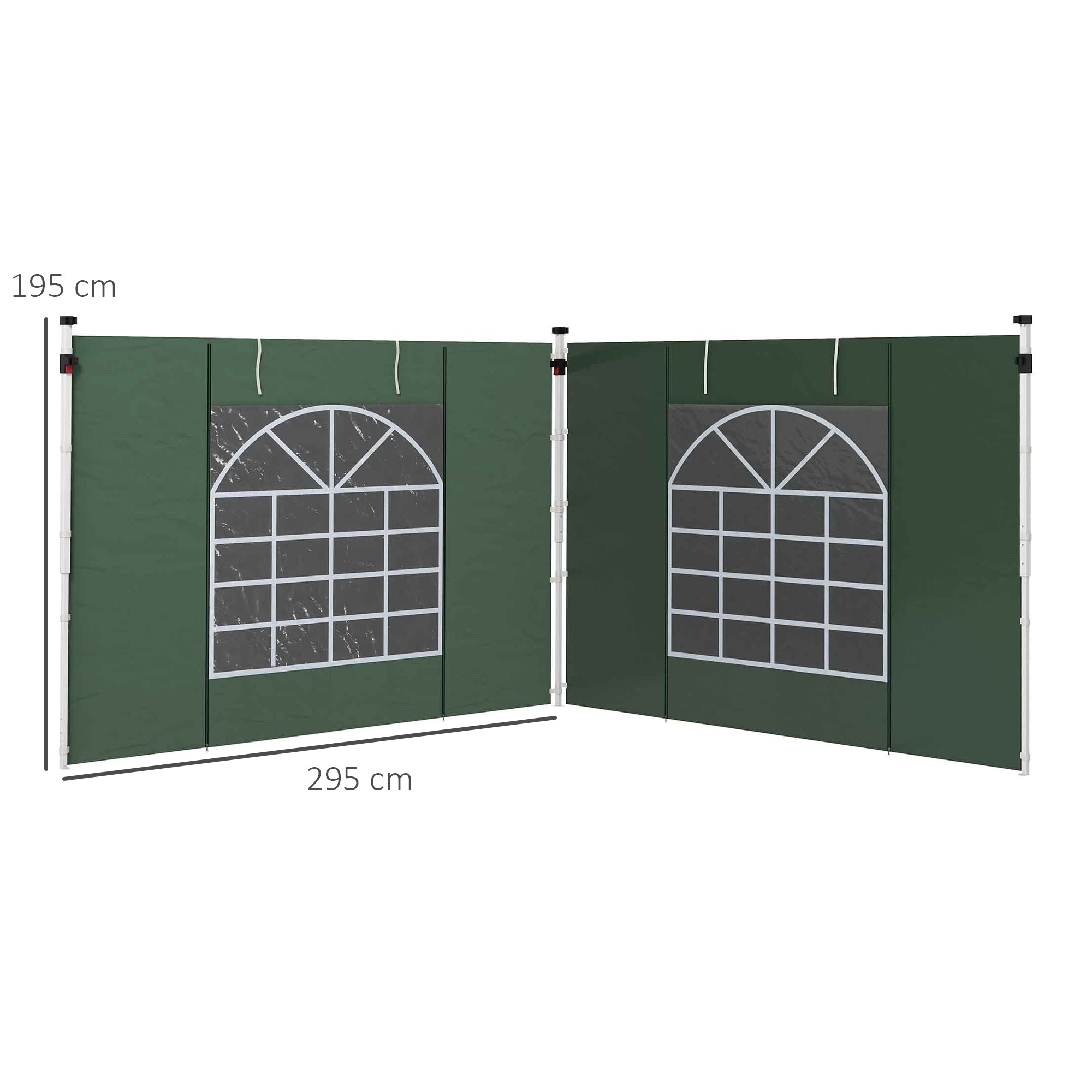 Outsunny Gazebo Side Panels, 2 Pack Sides Replacement, for 3x3(m) or 3x6m Pop Up Gazebo, with Windows and Doors, Green - North Peak Garden Furniture