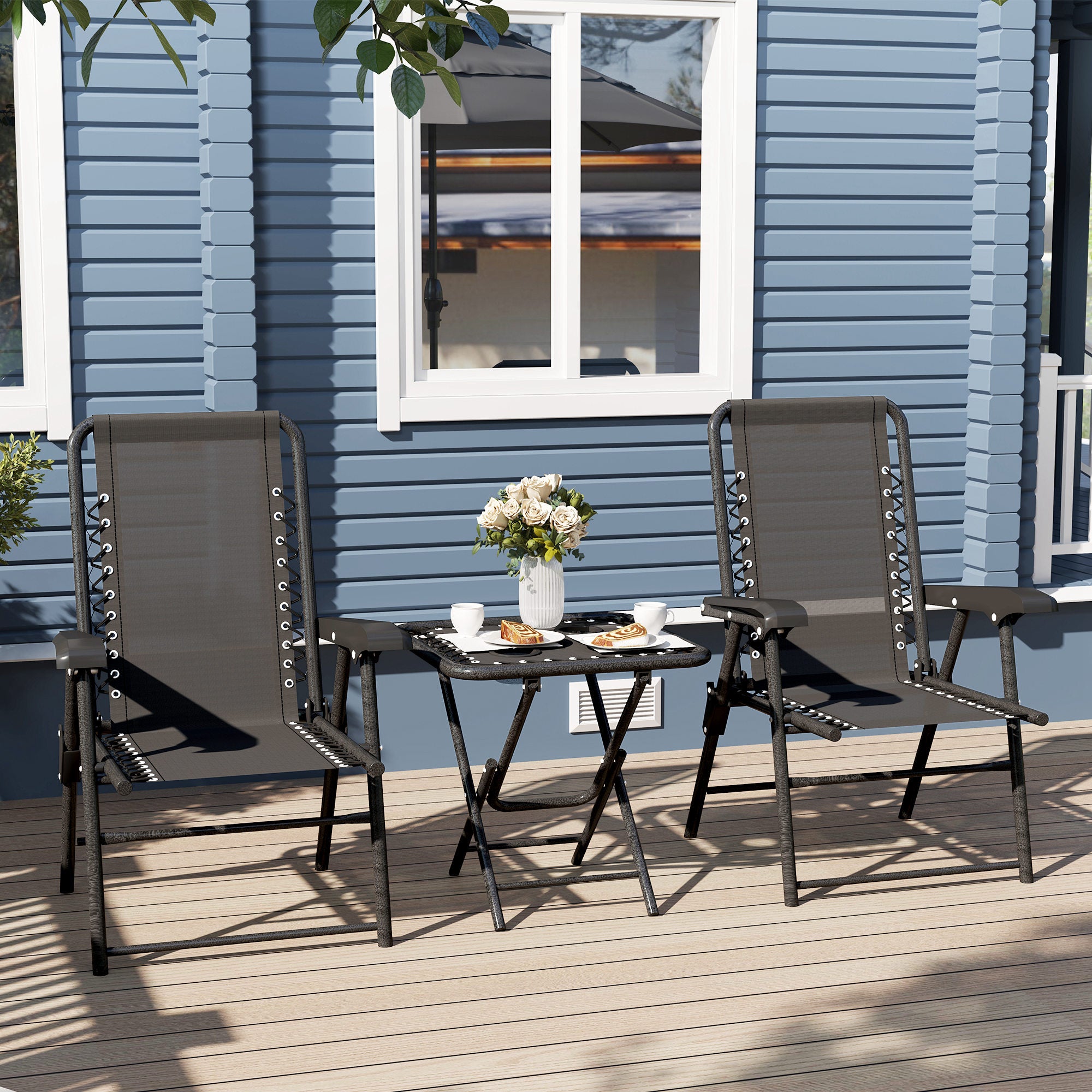Outsunny Three-Piece Garden Table and Chair Set - Black - North Peak Garden Furniture