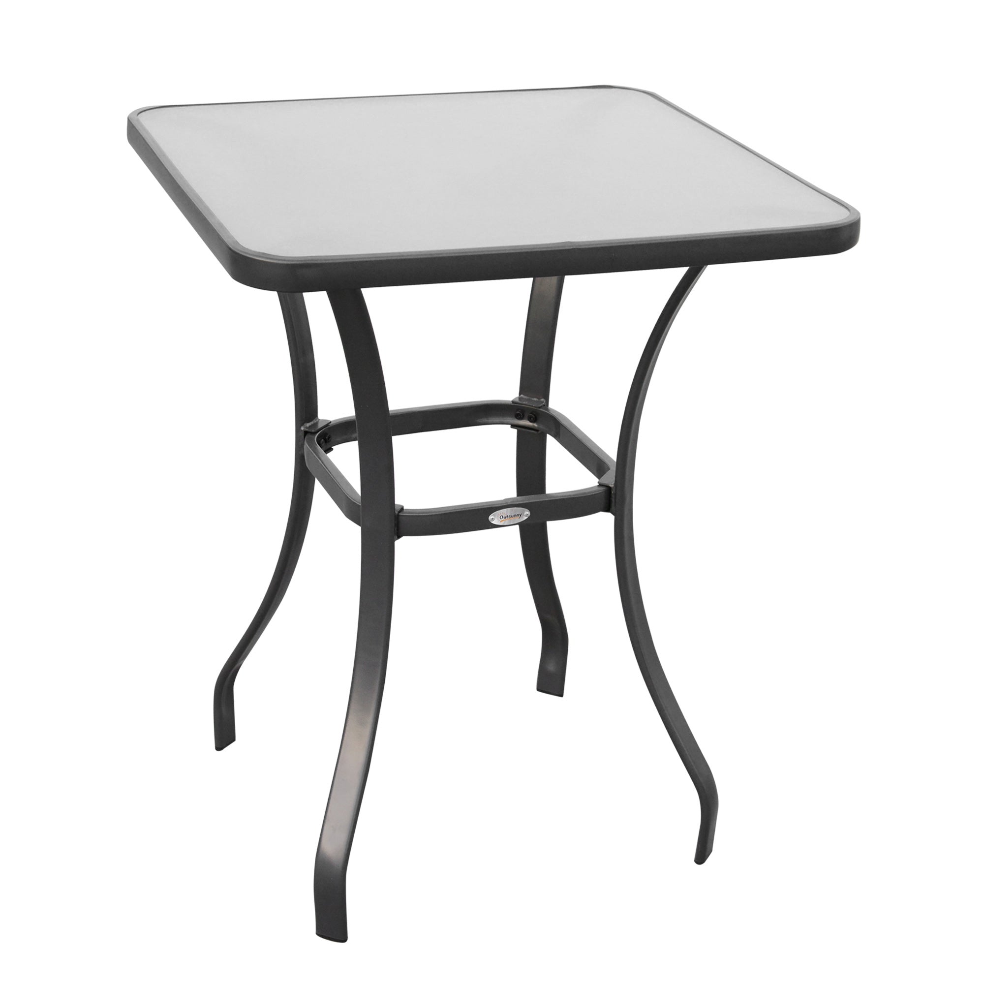 Outsunny Square Garden Table, Outdoor Coffee Table with Tempered Glass Top, Bar Bistro Dining Table, Metal Frame for Patio, Balcony, 68.5 x 68.5 x 84cm - North Peak Garden Furniture