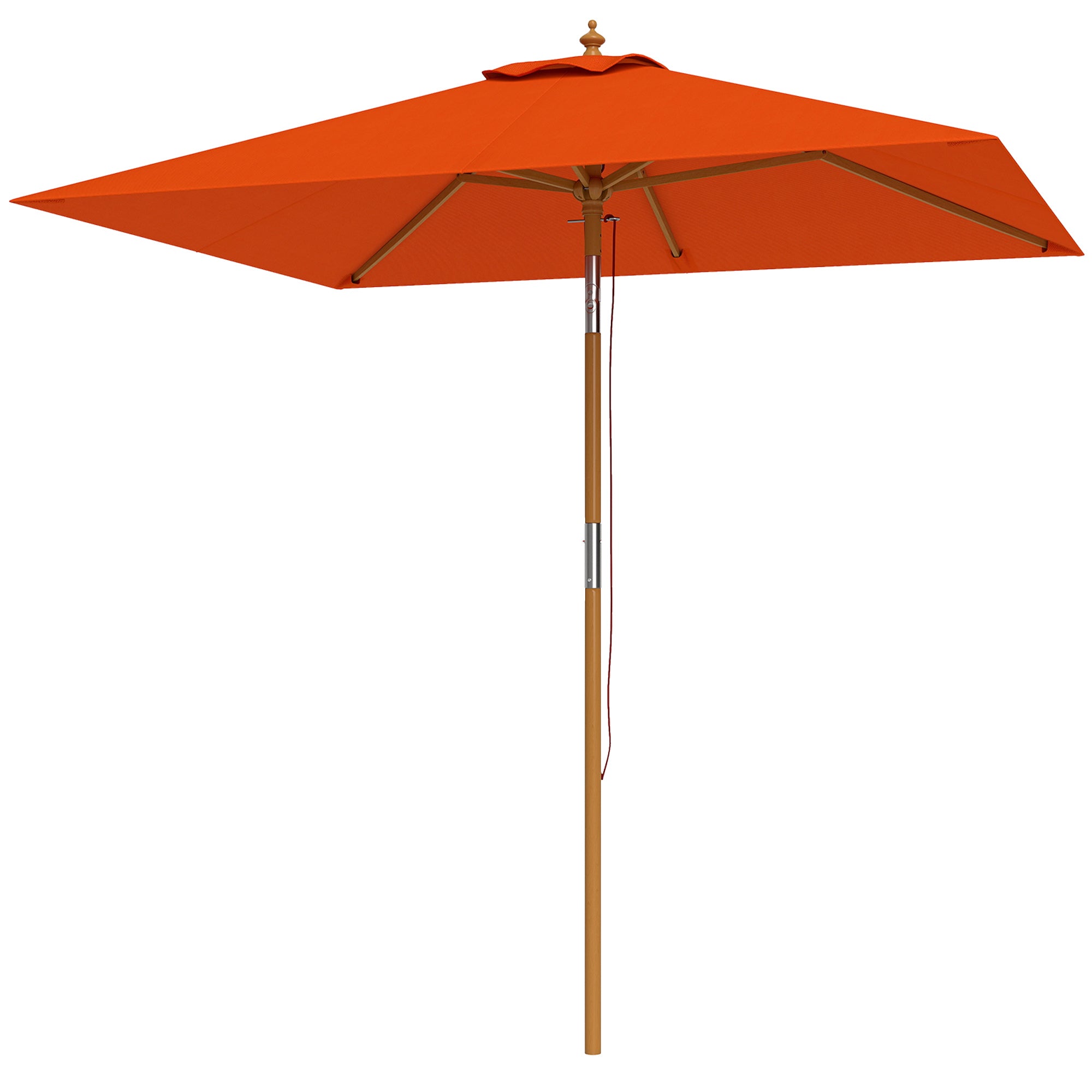 Outsunny 2m Tilting Wooden Pole Parasol - Orange - North Peak Garden Furniture