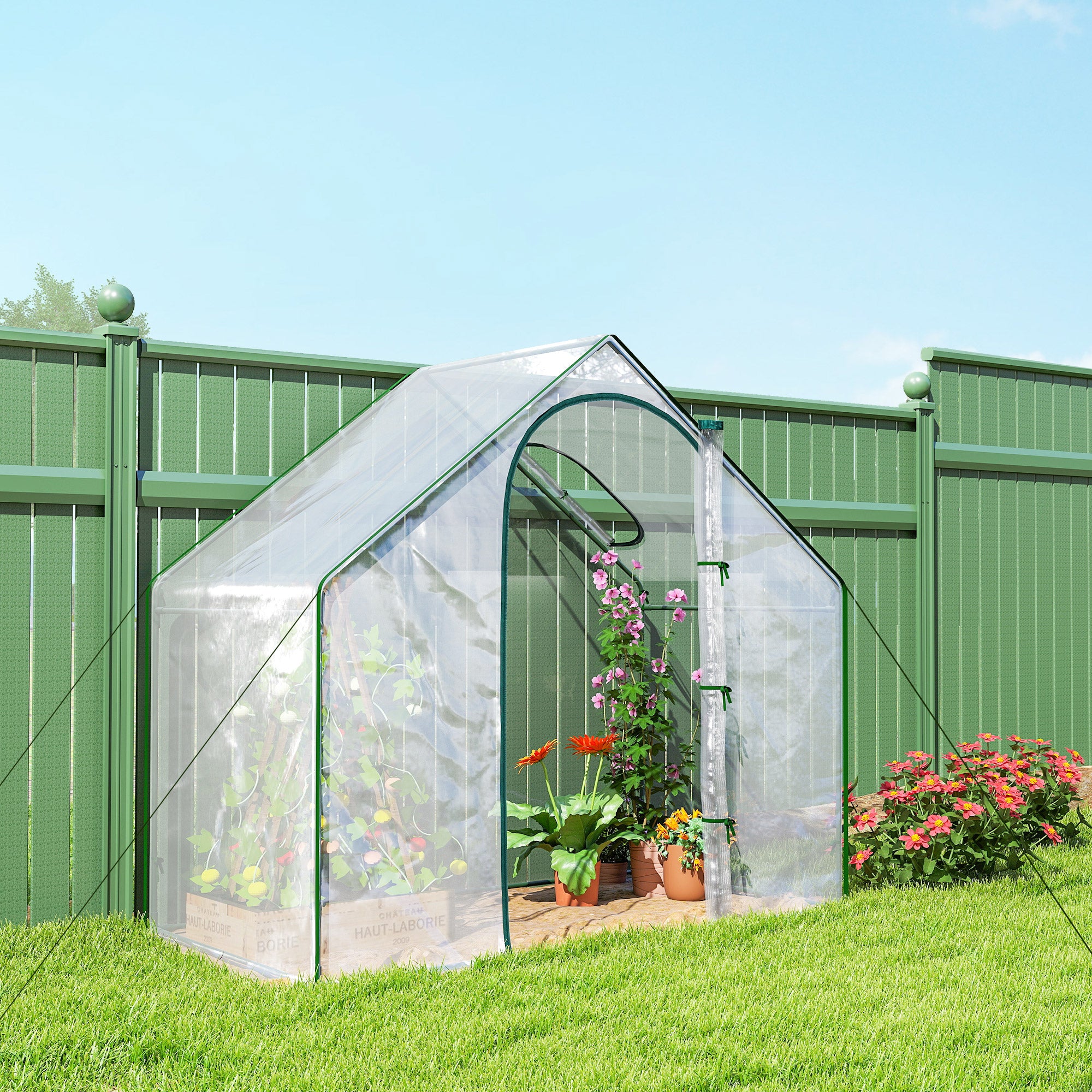Outsunny Walk In PVC Greenhouse Garden Outdoor Flower Planter Steel Frame w/ Zipped Door & Window 180 x 100 x 168CM White