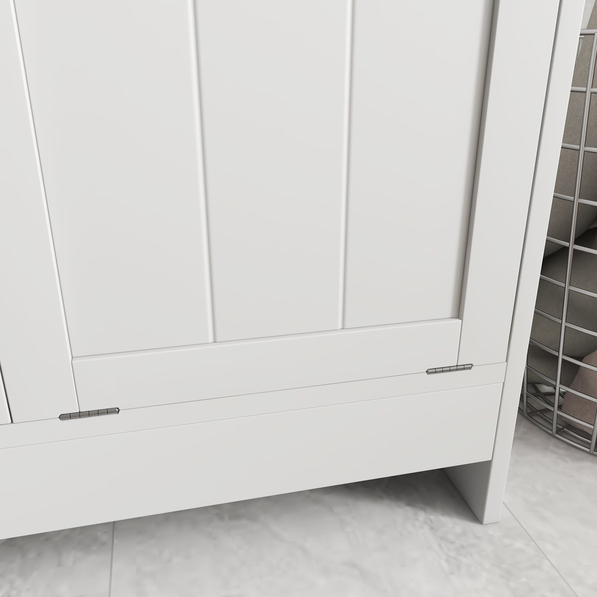kleankin Double Hamper Laundry Storage Cabinet - White - North Peak Garden Furniture