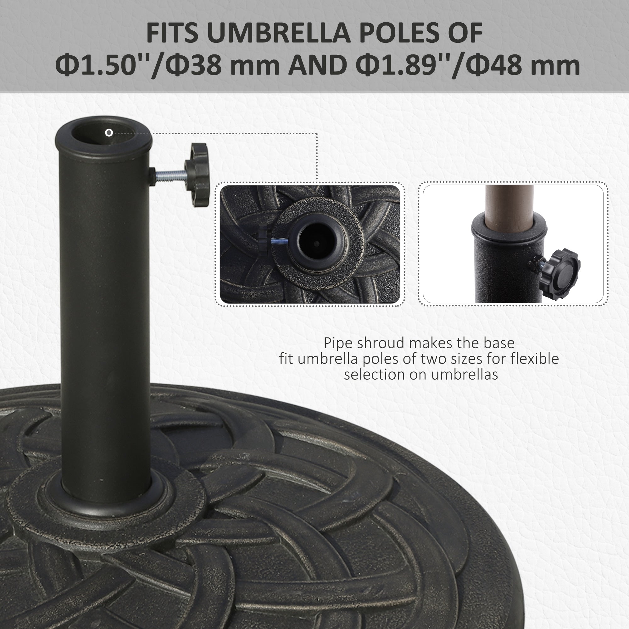 Outsunny 19KG Resin Umbrella Base Garden Parasol Base Stand Round Sun Shade Holder Suitable For Pole Between Φ38mm to Φ48mm - North Peak Garden Furniture