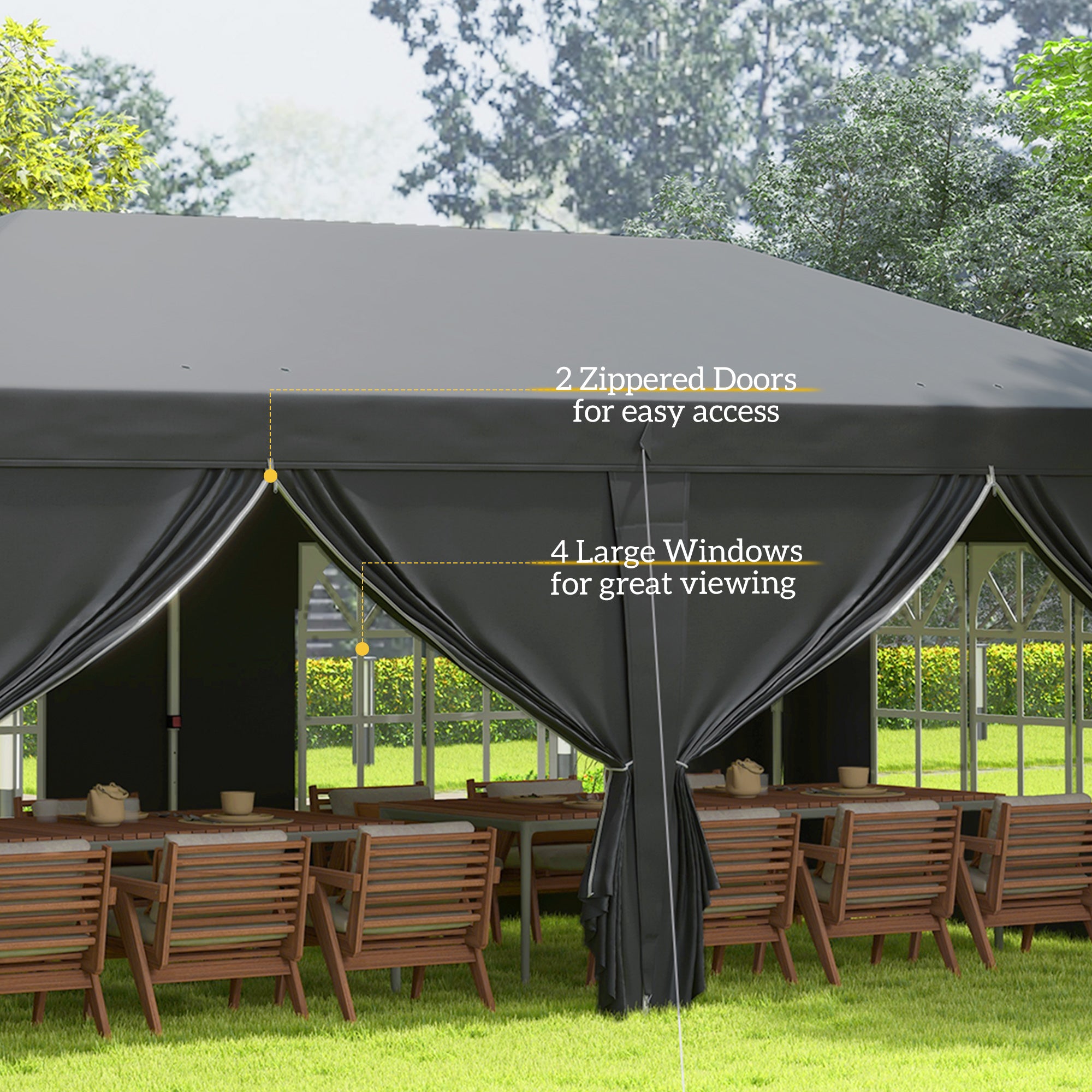 Outsunny 3 x 6 m Pop Up Gazebo with Sides and Windows, Height Adjustable Party Tent with Storage Bag for Garden, Camping, Event, Black - North Peak Garden Furniture