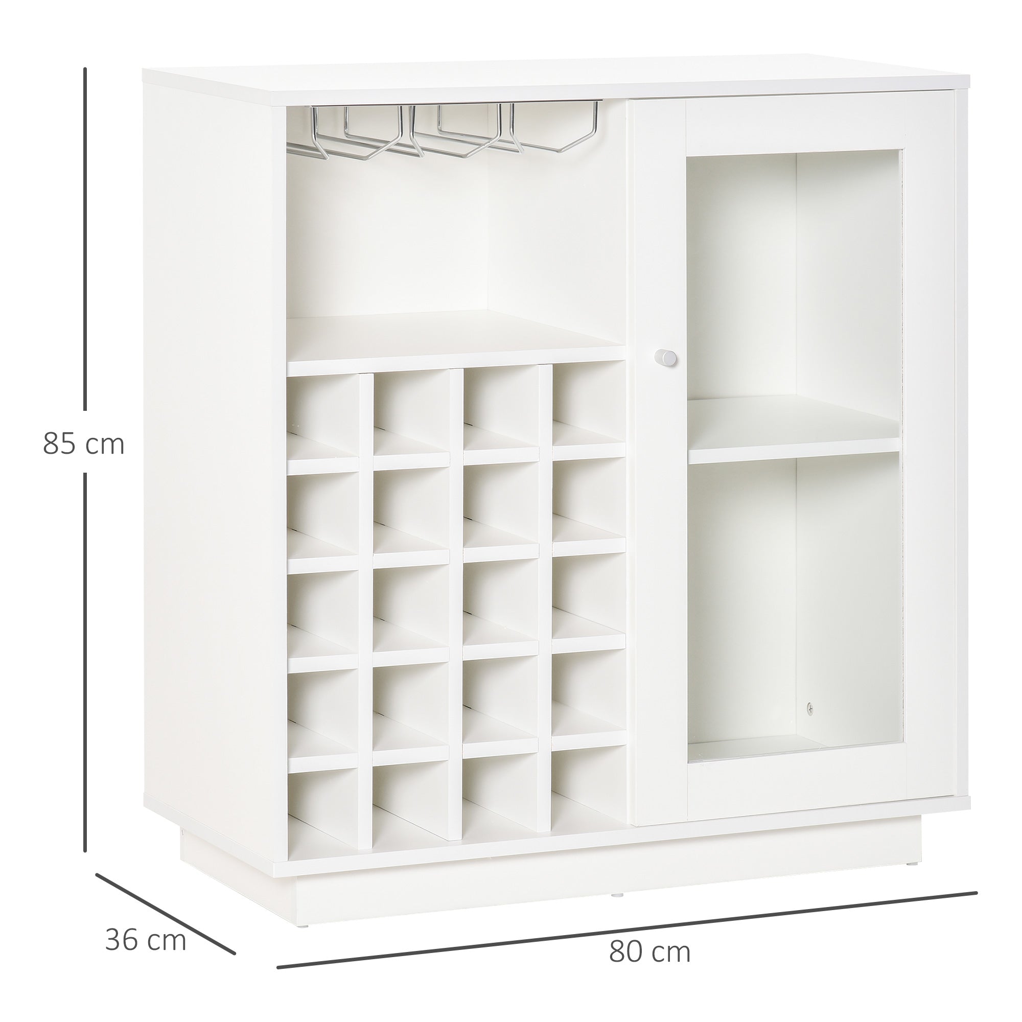 HOMCOM Modern Wine Cabinet Cupboard with Glass Door, Glass Holder & 20-Bottle Wine Rack for Living Room, Home Bar, Dining Room - North Peak Garden Furniture