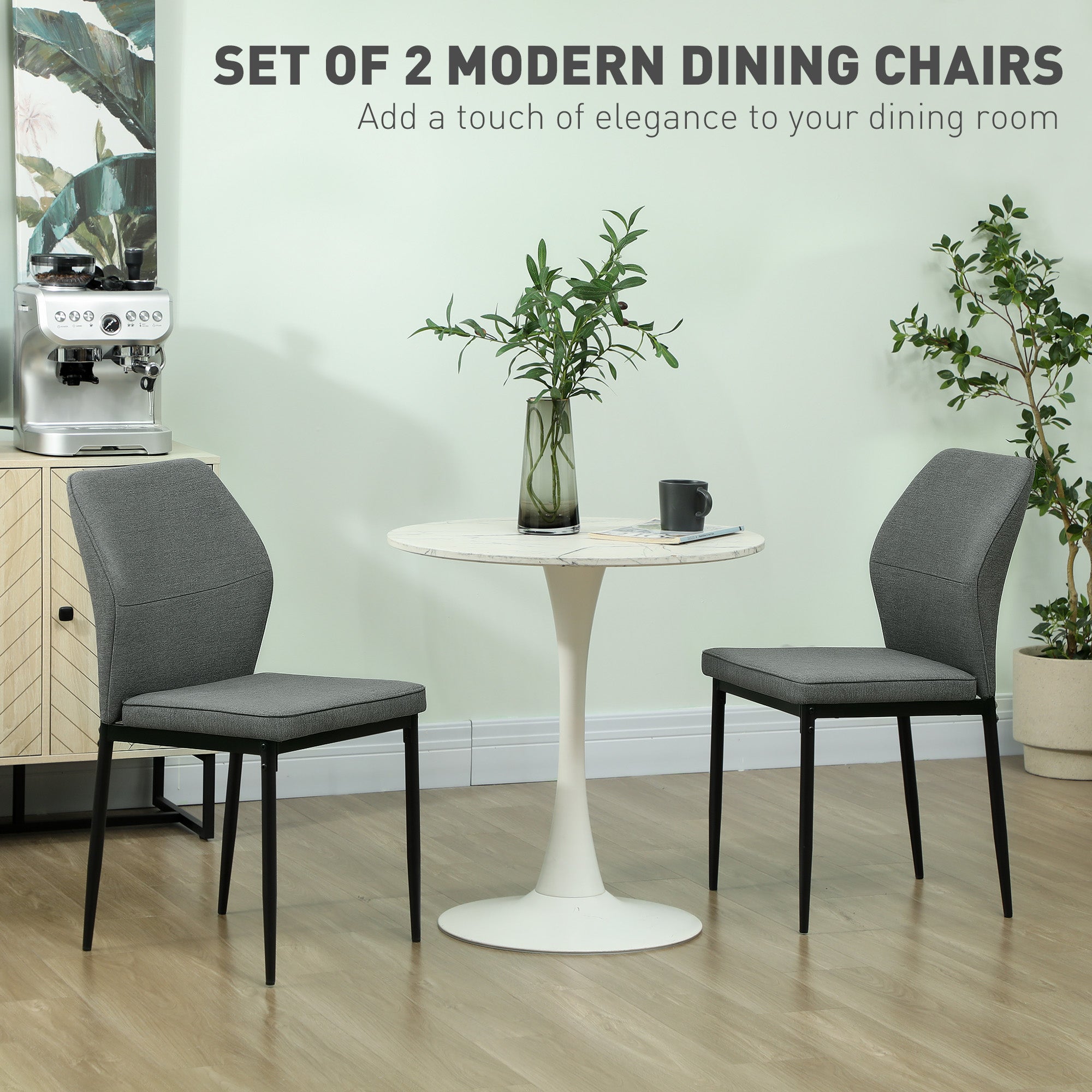 HOMCOM Velvet Dining Chairs Set of 2, Modern Upholstered Kitchen Chairs with Metal Legs, Curved Back and Padded Seat, Armless Side Chairs for Dining Room, Bedroom, Living Room, Grey - North Peak Garden Furniture