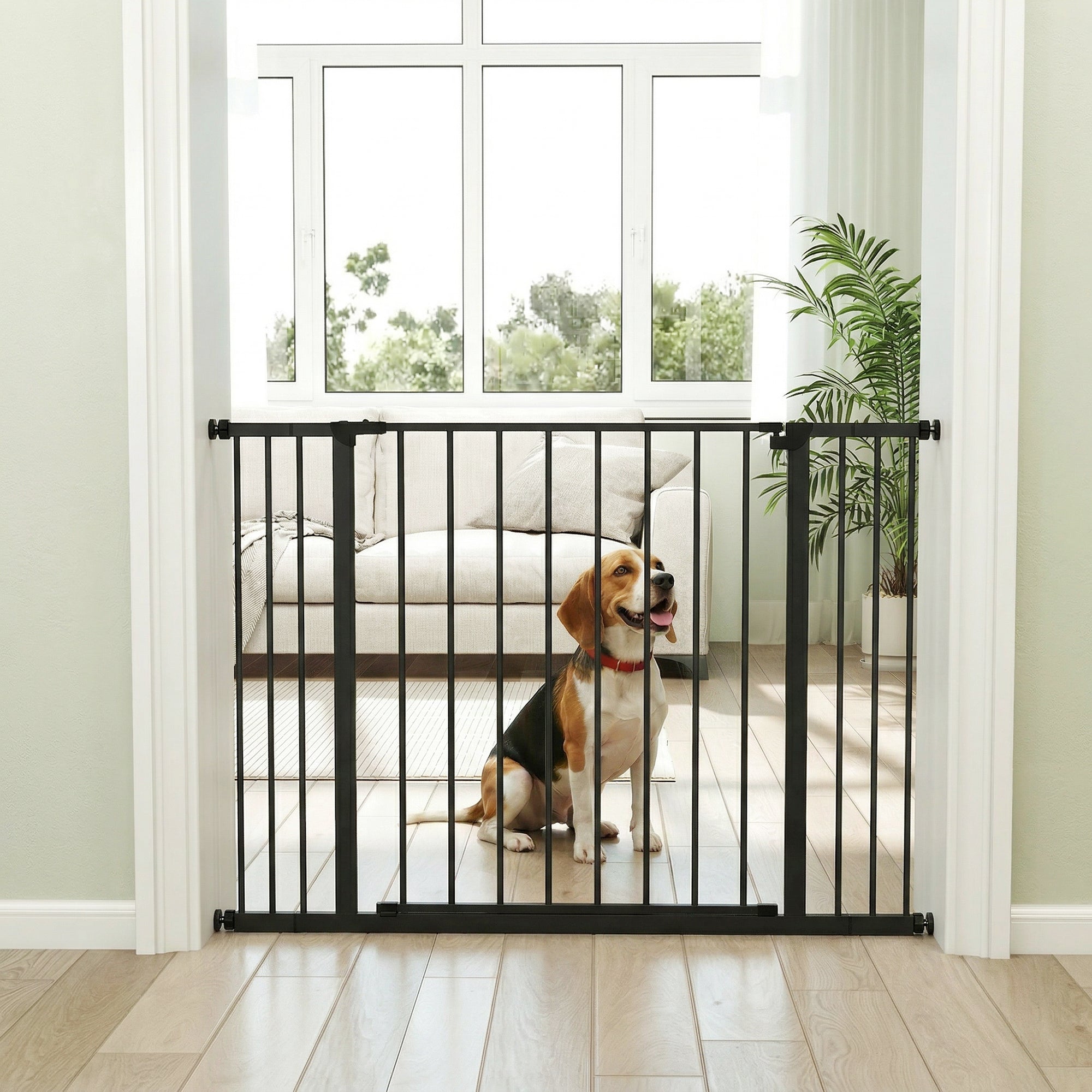 PawHut Dog Gate Pet Safety Gate Stair Barrier Pressure Fit Adjustable 76-82/86-97/101-107 cm, Black