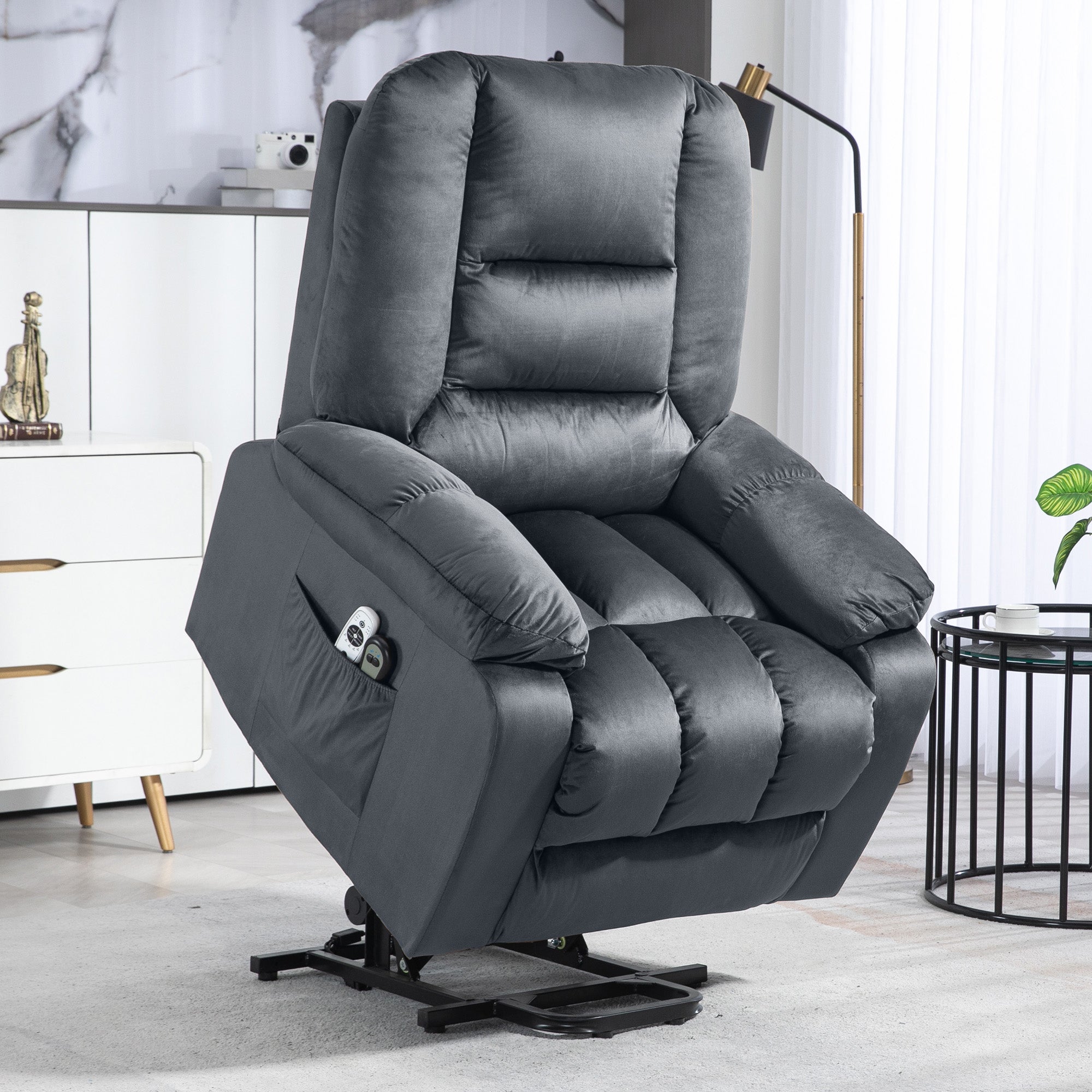HOMCOM Leathaire Eight Massage Point Armchair, with Heat and Reclining Back - Grey - North Peak Garden Furniture