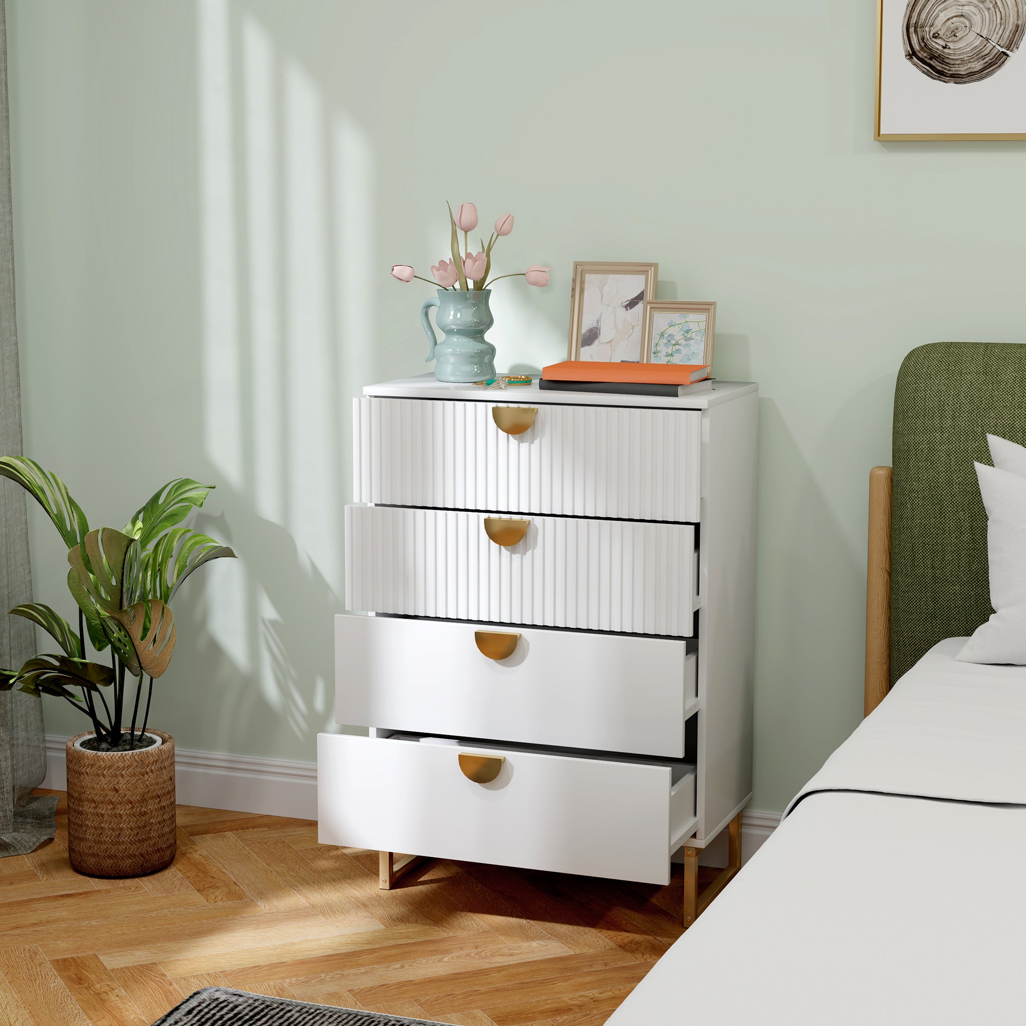 HOMCOM Elegant Chest of Four Drawers - White - North Peak Garden Furniture