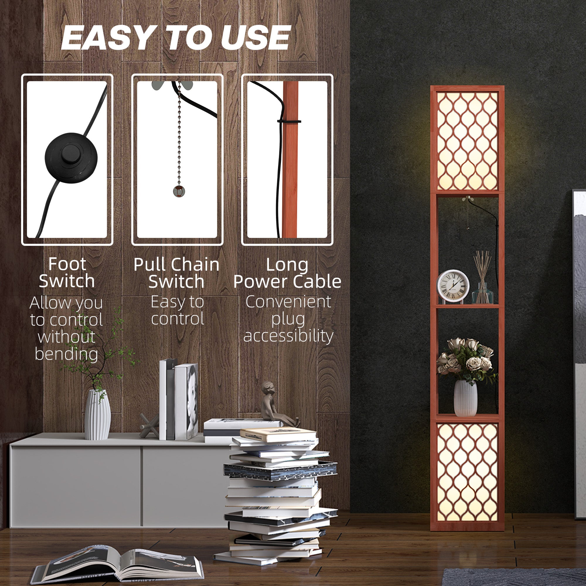 HOMCOM Duo Light Floor Shelves - Brown - North Peak Garden Furniture