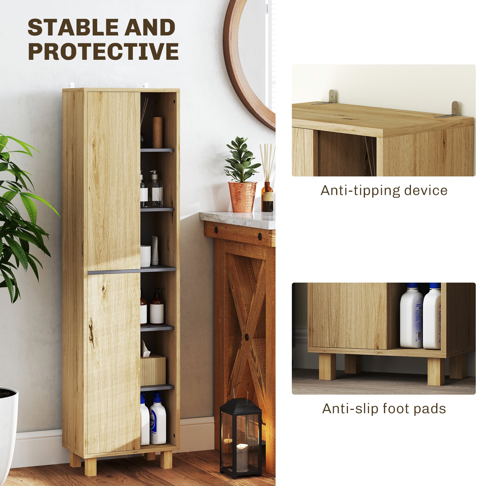 HOMCOM Multi-Storage Slim Bathroom Cabinet - Wood-Effect - North Peak Garden Furniture