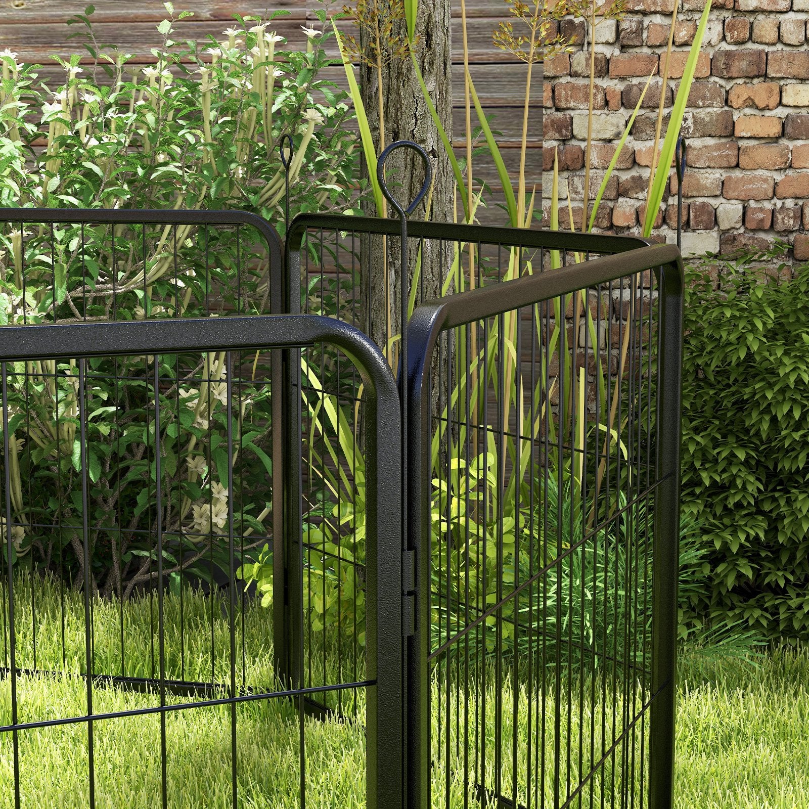 PawHut Steel 8 Panel Dog pen Pet Puppy PlayPen Black - North Peak Garden Furniture