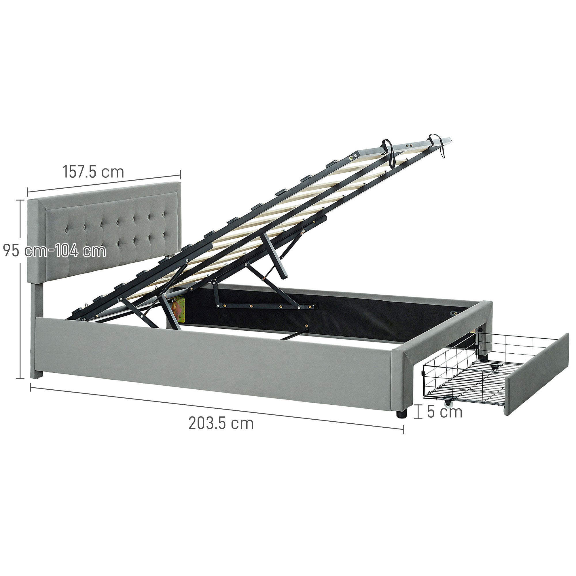 HOMCOM Double Size Ottoman Bed Frame, with Front Drawer - Grey - North Peak Garden Furniture