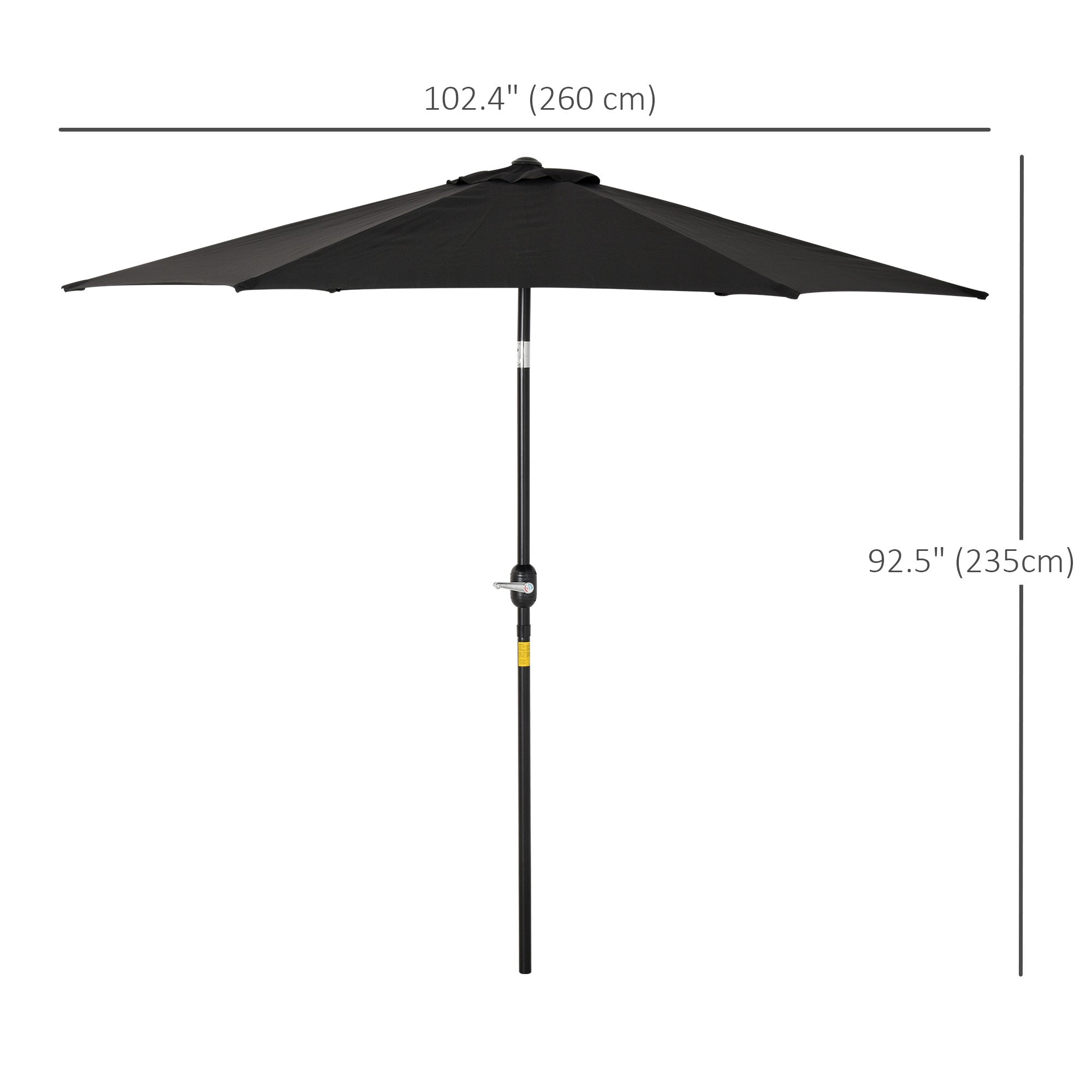 Outsunny 2.7M Garden Parasol Umbrella with Tilt and Crank, Outdoor Sun Parasol Sunshade Shelter with Aluminium Frame, Black - North Peak Garden Furniture