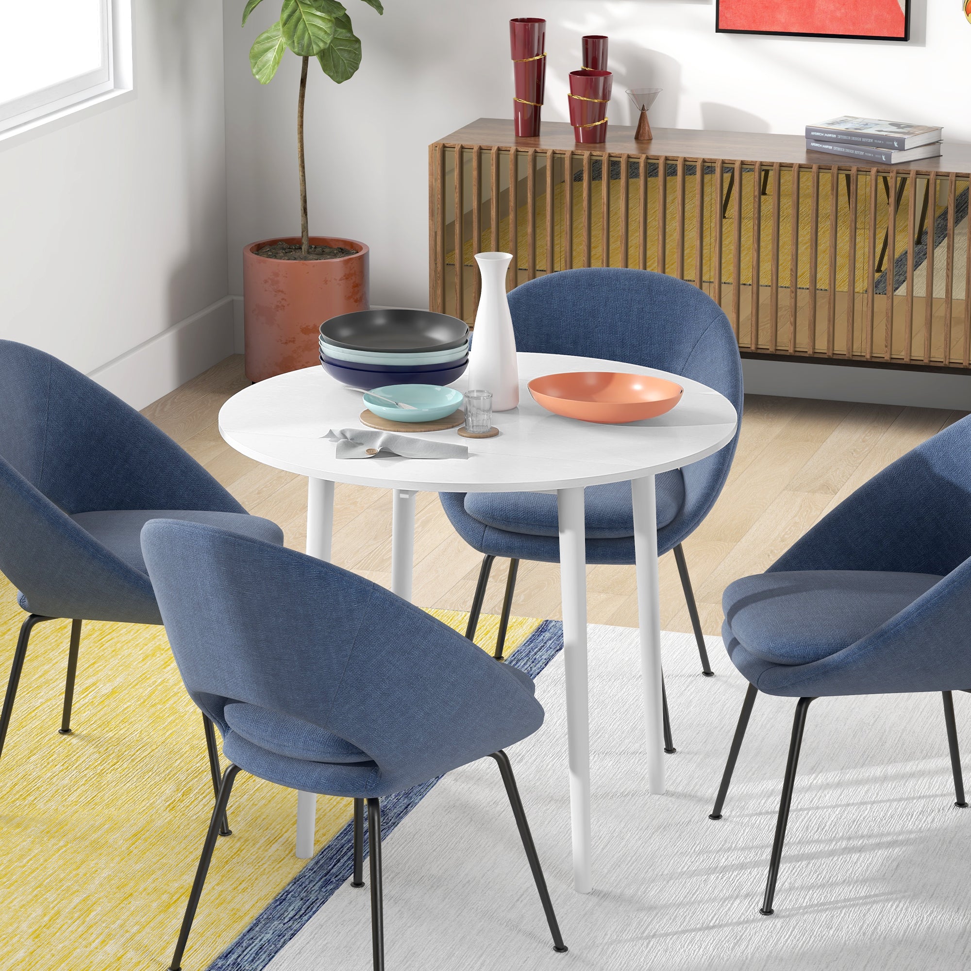 HOMCOM Folding Dining Table for 4, Round Drop Leaf Table, Modern Space Saving Small Kitchen Table with Wood Legs for Dining Room, White - North Peak Garden Furniture