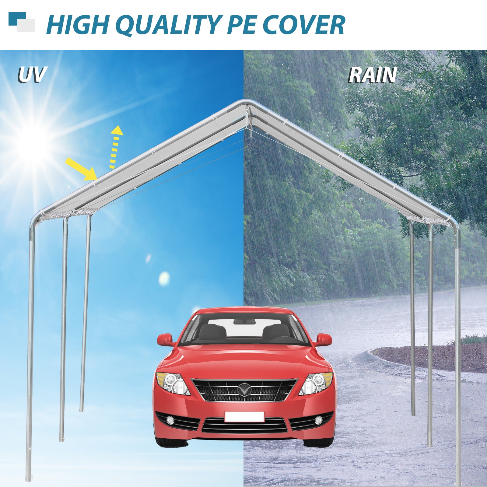 Outsunny 3 x 6m Heavy Duty Carport Garage Car Shelter Galvanized Steel Outdoor Open Canopy Tent Water UV Resistant Waterproof, White - North Peak Garden Furniture