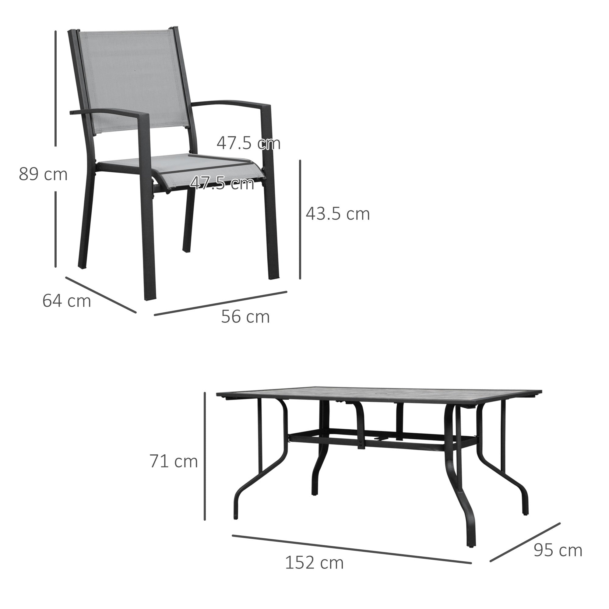 Outsunny 7 Pieces Garden Dining Set, 6 Seater Garden Table and Chairs with Parasol Hole, Outdoor Furniture Armchairs and Stone-like Plastic Top Table with Breathable Mesh Fabric Seat, Grey - North Peak Garden Furniture