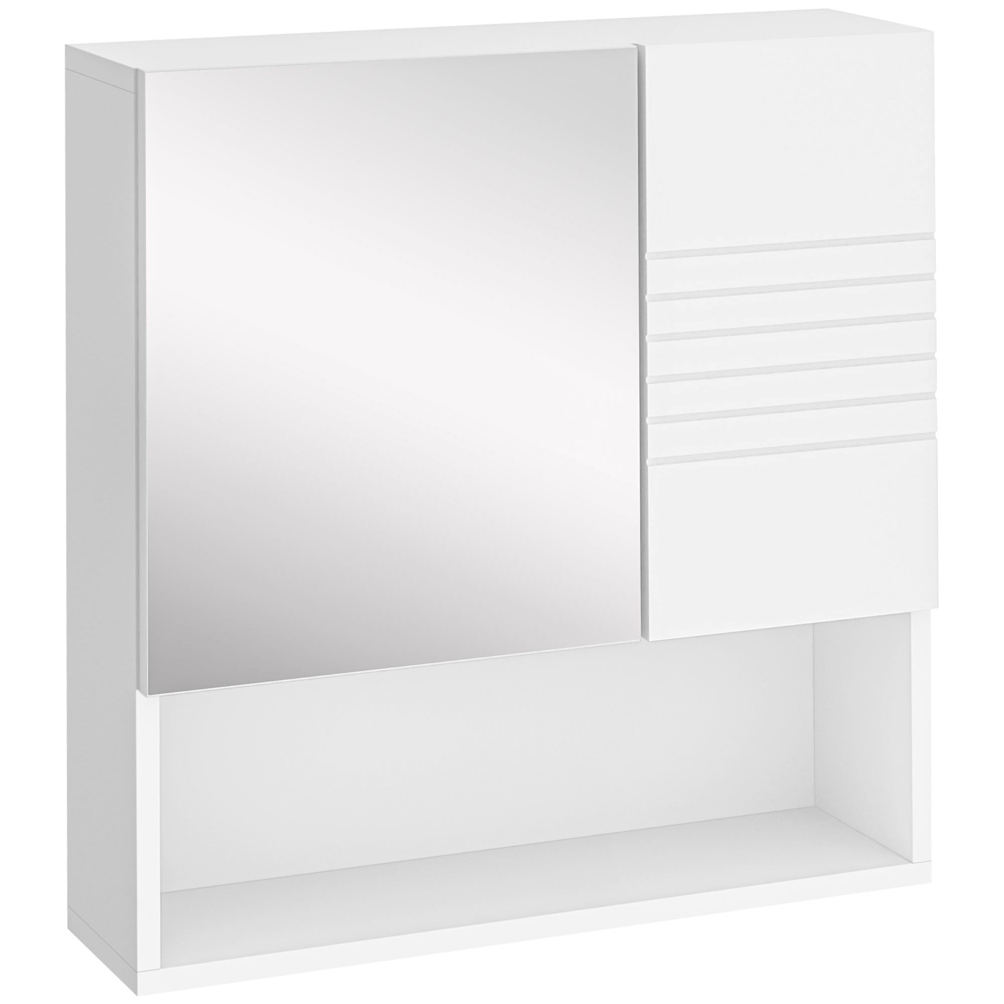 kleankin Bathroom Mirror Cabinet Wall-Mounted Storage w/ Double Door Adjustable Shelf - White - North Peak Garden Furniture