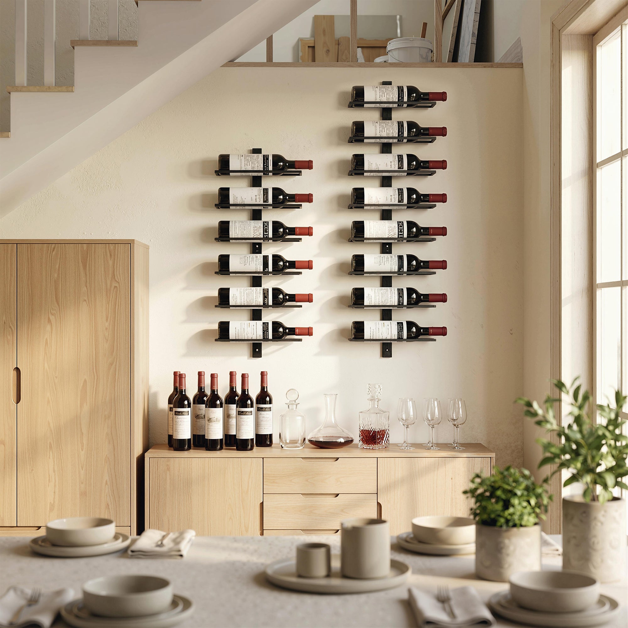 HOMCOM Wall Mounted Wine Rack, 6 Tier Metal Wine Display Rack, Storage Holder for Kitchen, Black