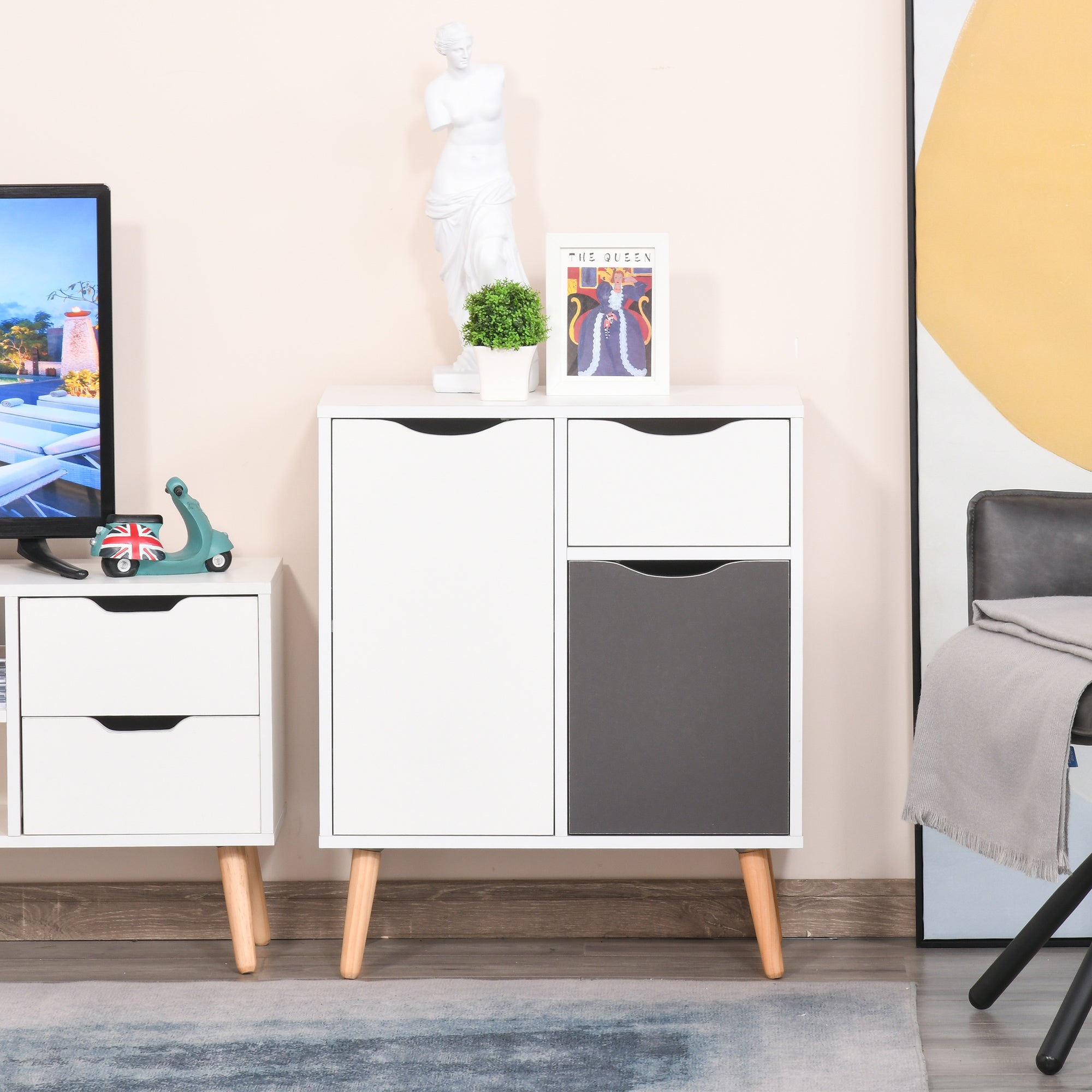 HOMCOM Sideboard Floor Cabinet Storage Cupboard with Drawer for Bedroom, Living Room, Entryway, Grey - North Peak Garden Furniture