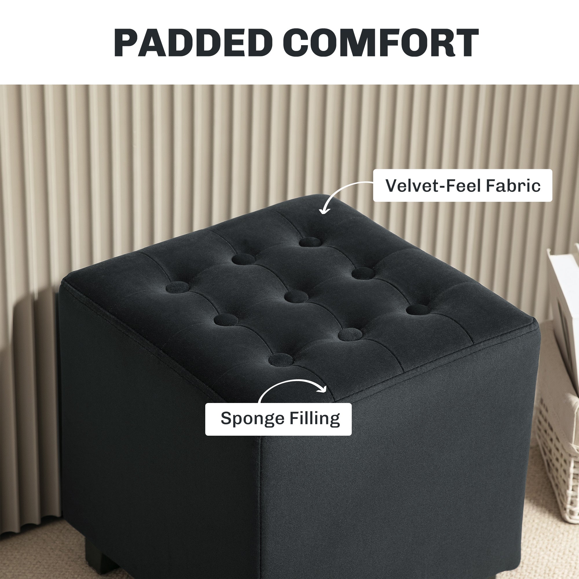 HOMCOM Velvet-Feel Square Ottoman - Grey - North Peak Garden Furniture