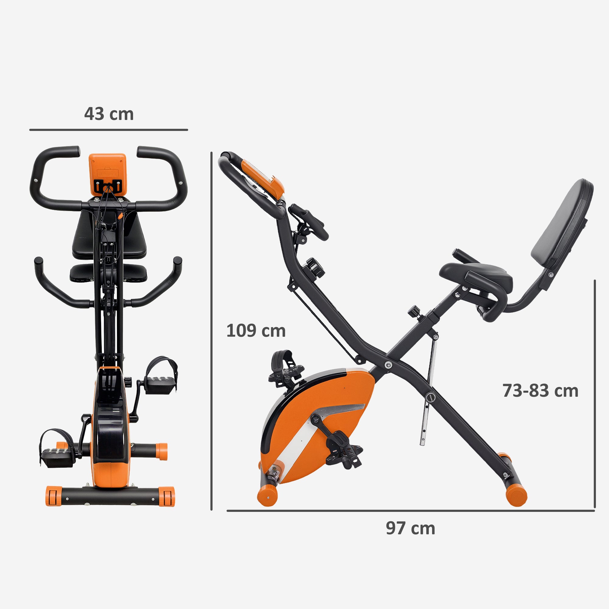 SPORTNOW 5-In-1 Folding Exercise Bike with Arm Workout Bands, Quiet 8-Level Magnetic Resistance Foldable Exercise Bike with LCD, Tablet Holder, Hand Pulse Sensor for Home Use Indoor Cycling, Orange - North Peak Garden Furniture