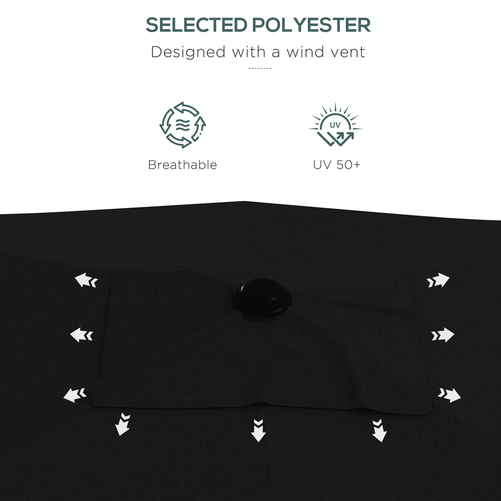 Outsunny 2 x 3(m) Garden Parasol Umbrella, Rectangular Outdoor Market Umbrella Sun Shade with Crank & Push Button Tilt, 6 Ribs, Aluminium Pole, Black - North Peak Garden Furniture