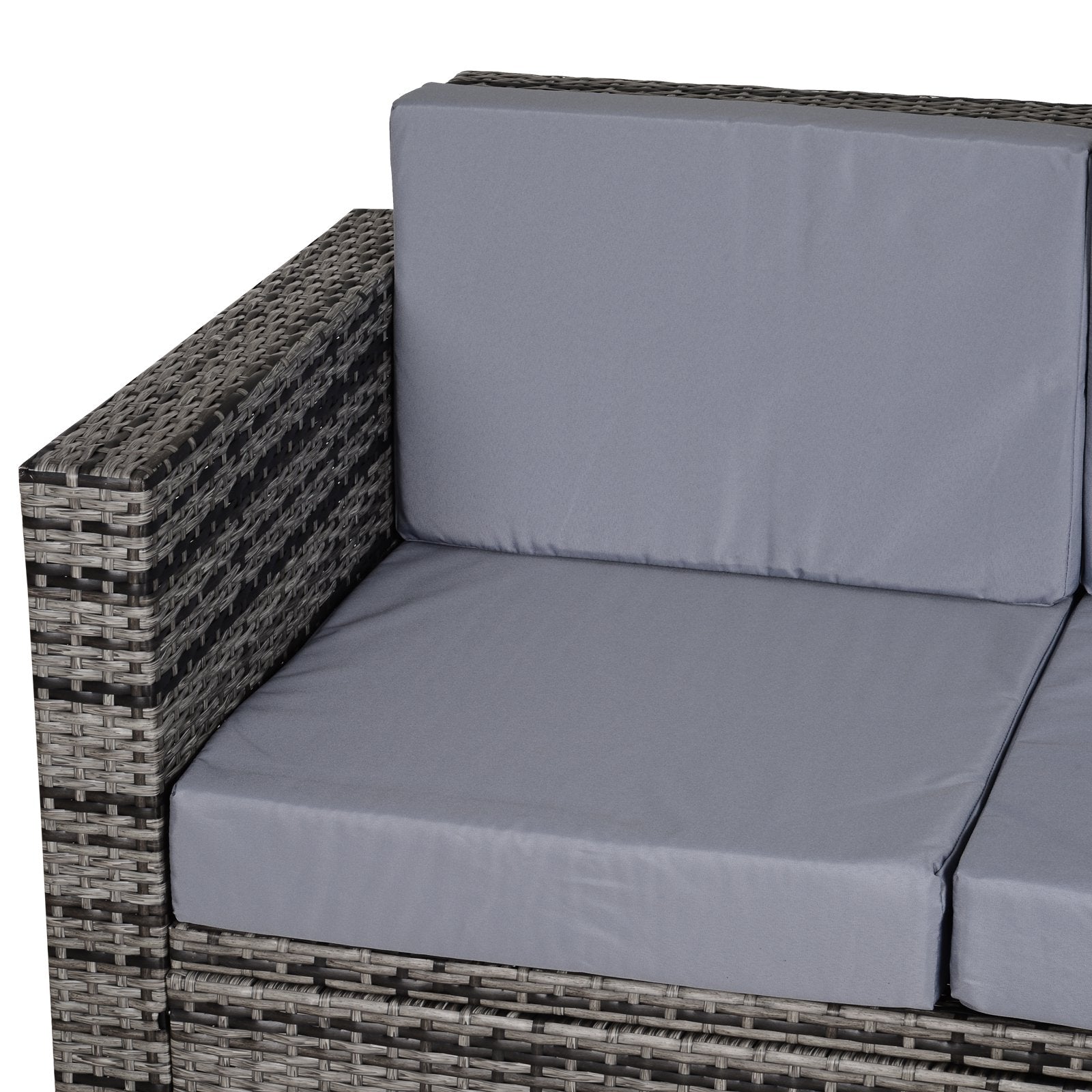 Outsunny 2 Seater Garden Furniture, Rattan Sofa with Soft Padded Cushion and Armrests, Wicker Garden Loveseat for Patio, Mixed Grey - North Peak Garden Furniture