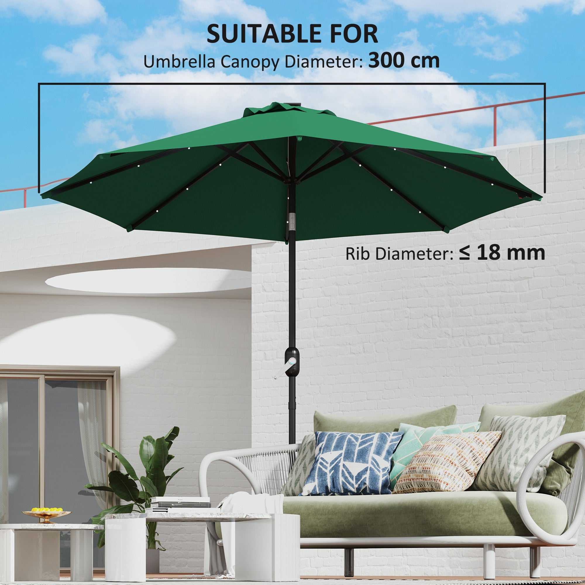 Outsunny 3 m Replacement Parasol Canopy with Top Vent, UPF 50+ Garden Parasol Replacement Canopy, 8 Rib Parasol Cover Replacement Fits Various Frames, Green - North Peak Garden Furniture