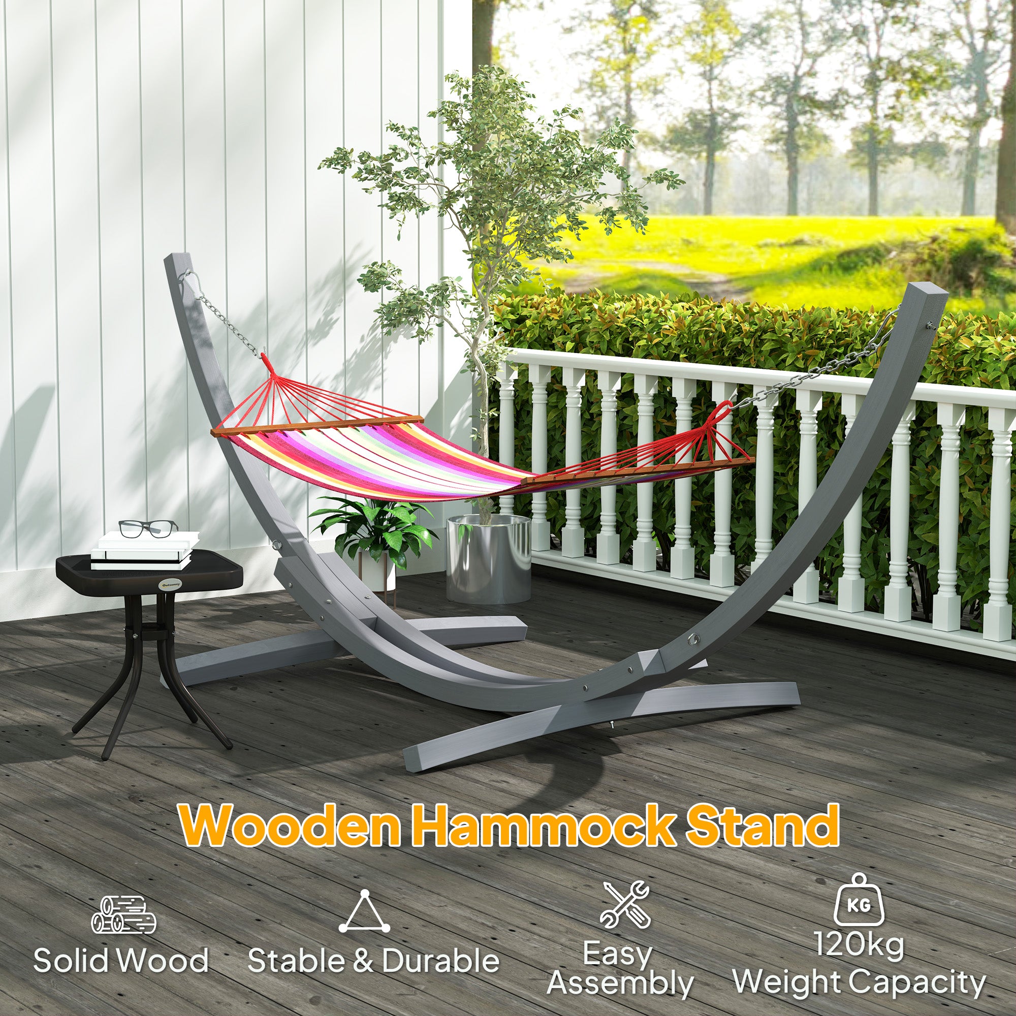 Outsunny 3.25m Wooden Hammock Stand Universal Fit Garden Picnic Camp Accessories, Grey - North Peak Garden Furniture