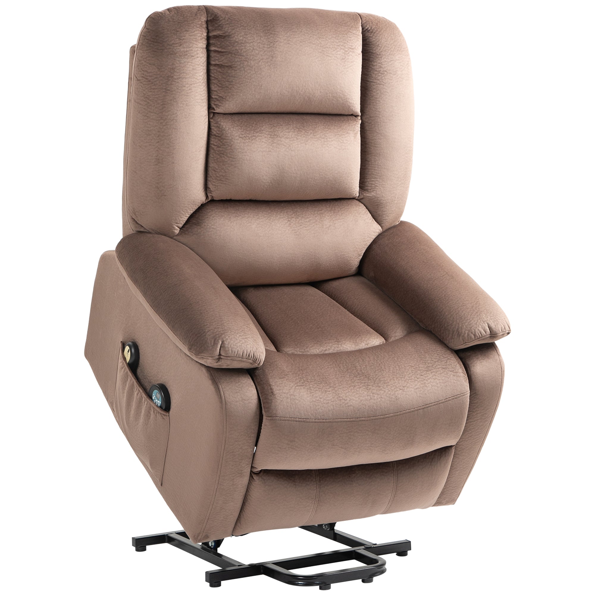 HOMCOM Velvet-Feel Electric Lift-and-Recline Massage Armchair, with Remote - Brown - North Peak Garden Furniture