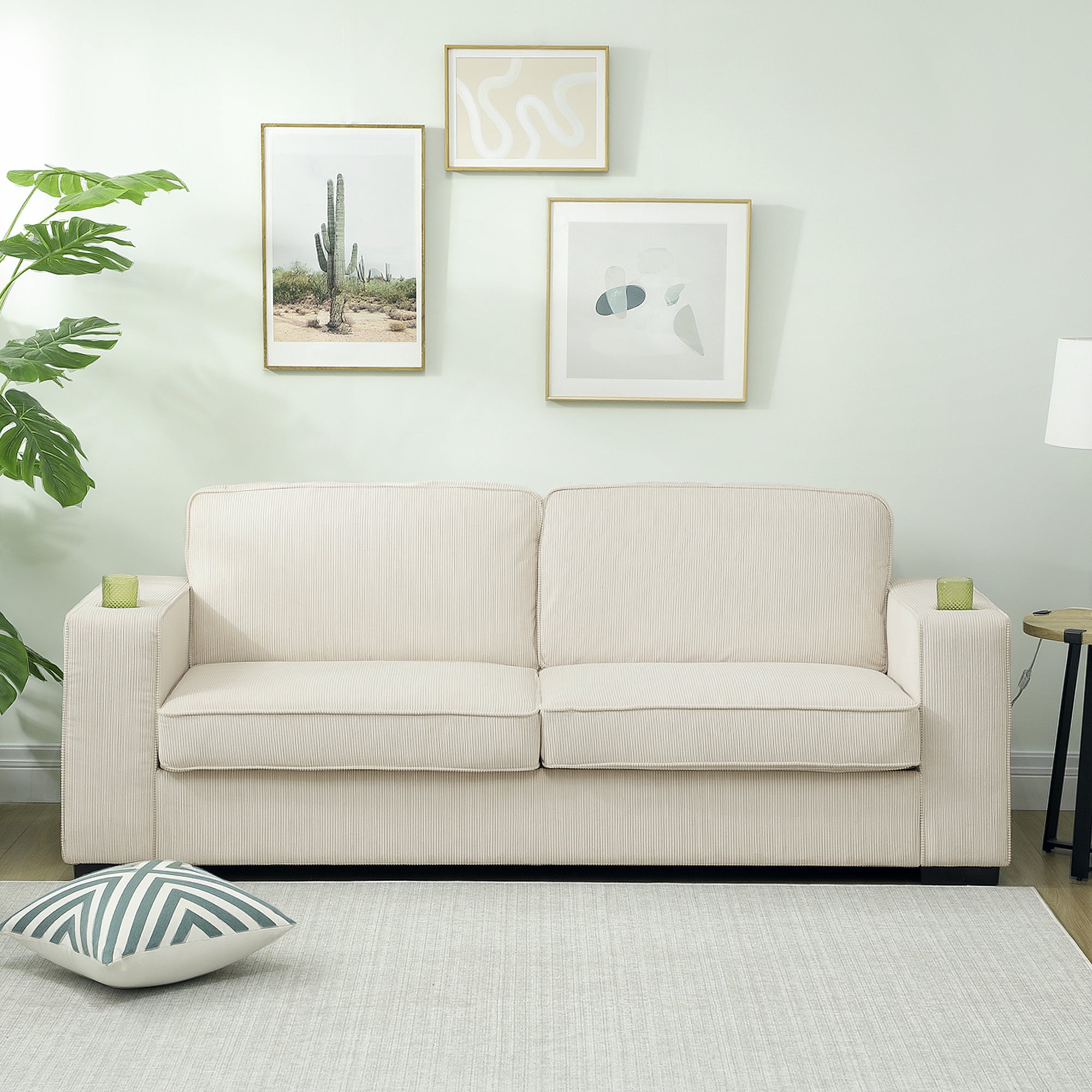 HOMCOM Three-Seater Corduroy Sofa - Cream White - North Peak Garden Furniture